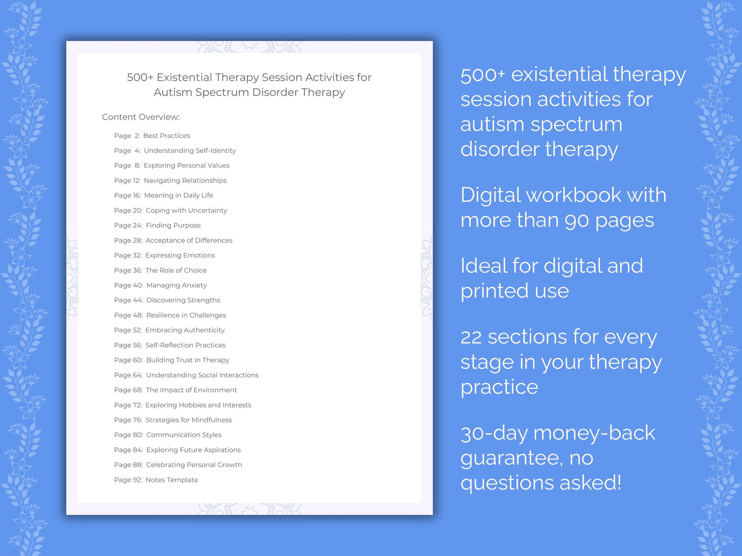 Autism Spectrum Disorder Existential Therapy Therapist Worksheets