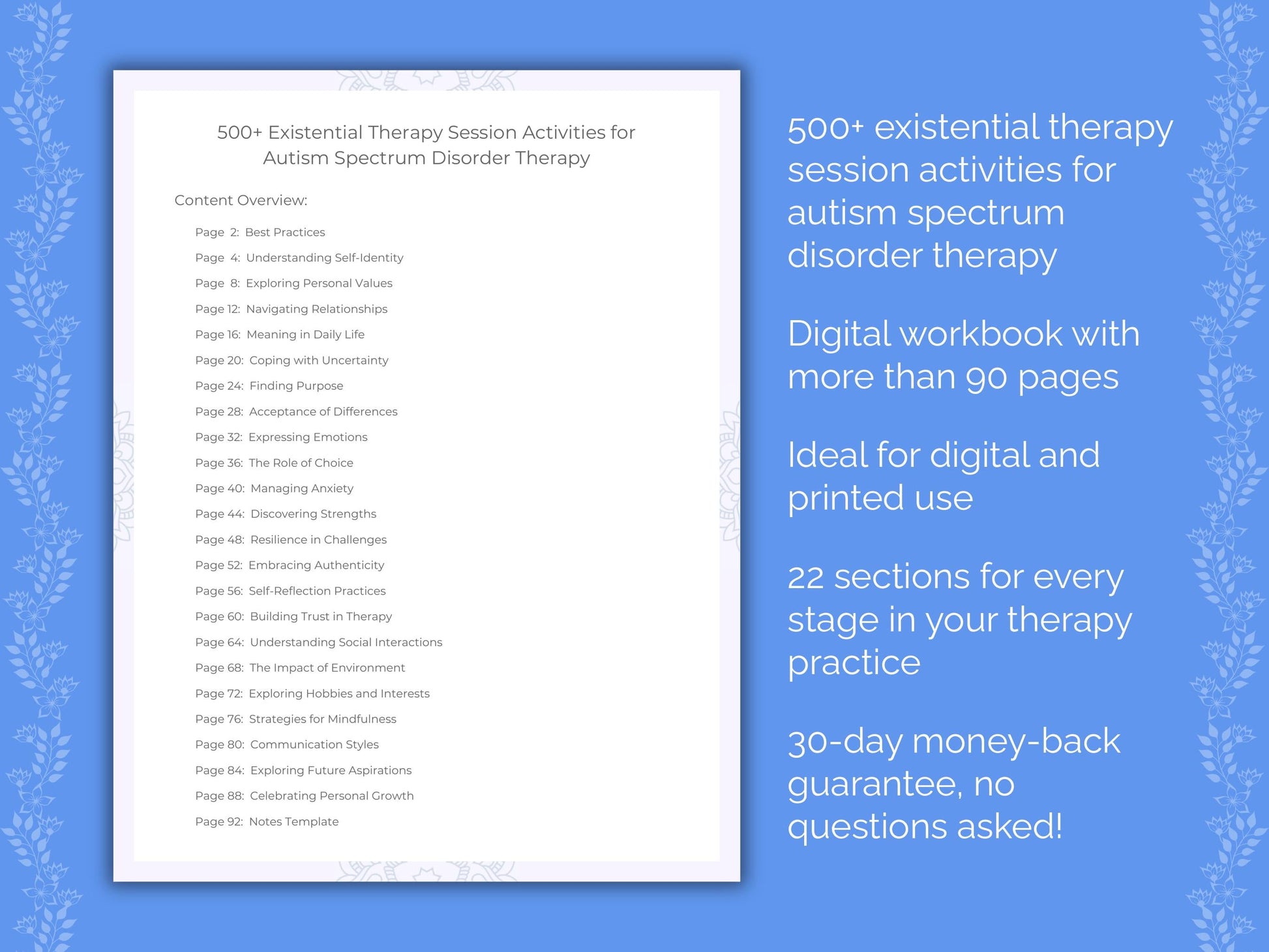 Autism Spectrum Disorder Existential Therapy Therapist Worksheets