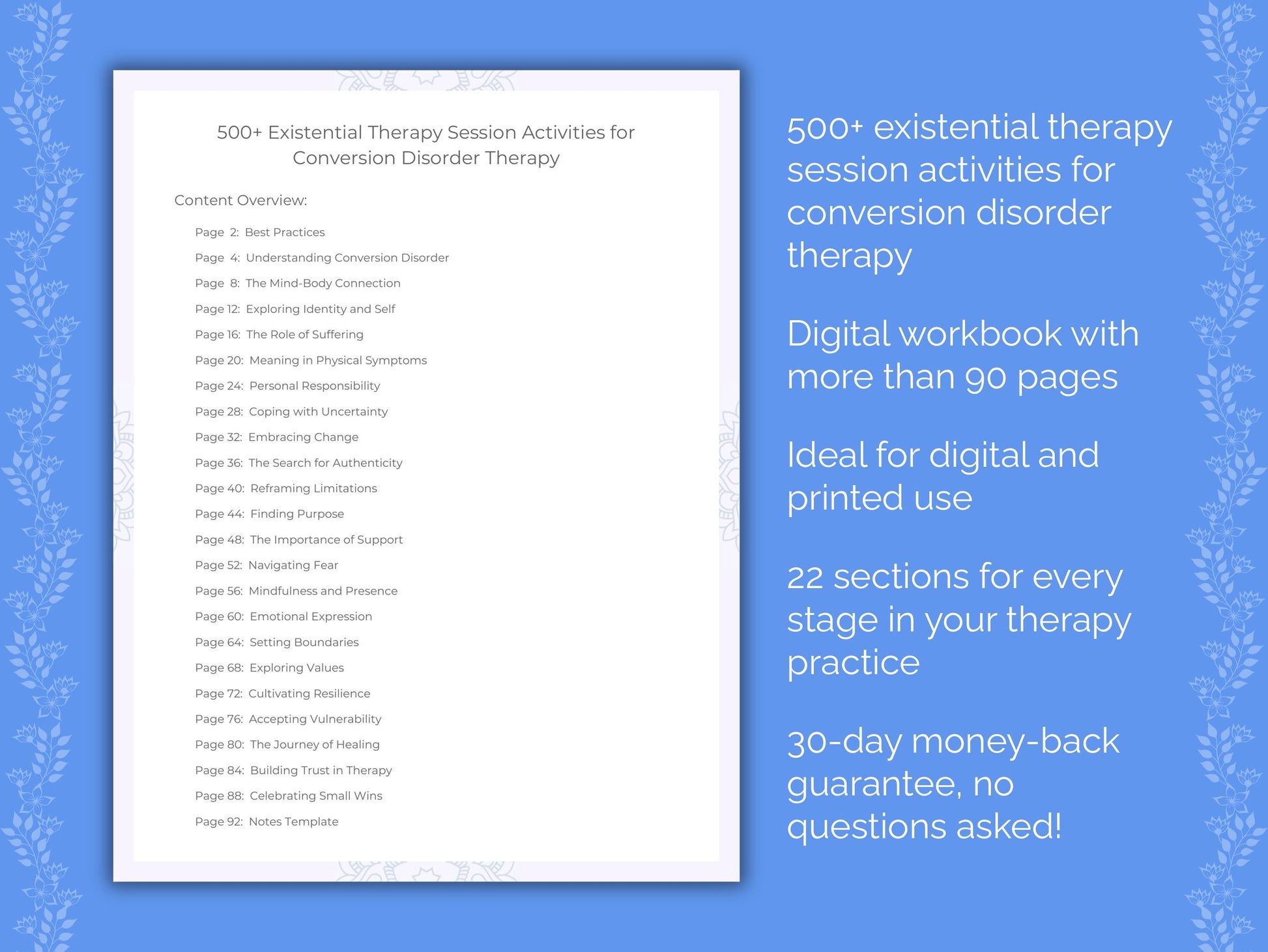 Conversion Disorder Existential Therapy Therapist Worksheets