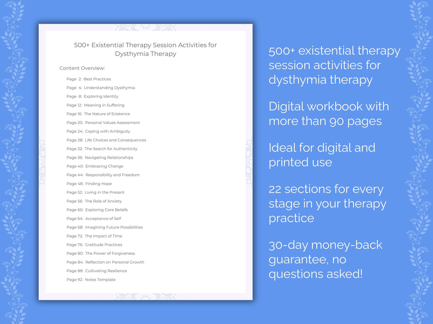 Dysthymia Existential Therapy Therapist Worksheets