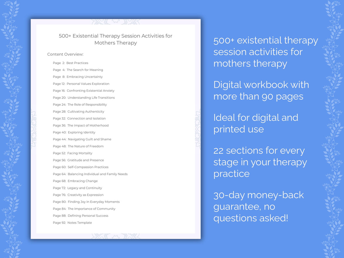 Mothers Existential Therapy Therapist Worksheets