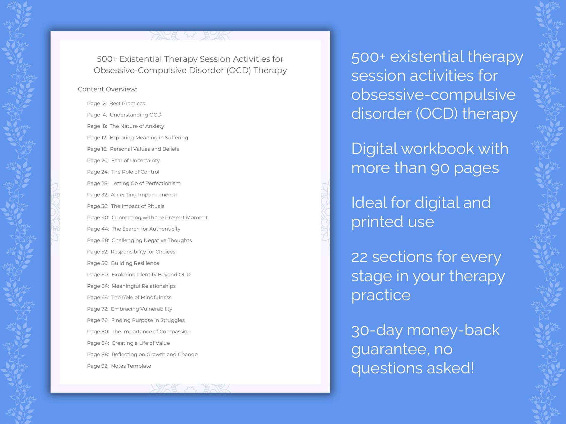 Obsessive-Compulsive Disorder (OCD) Existential Therapy Therapist Worksheets