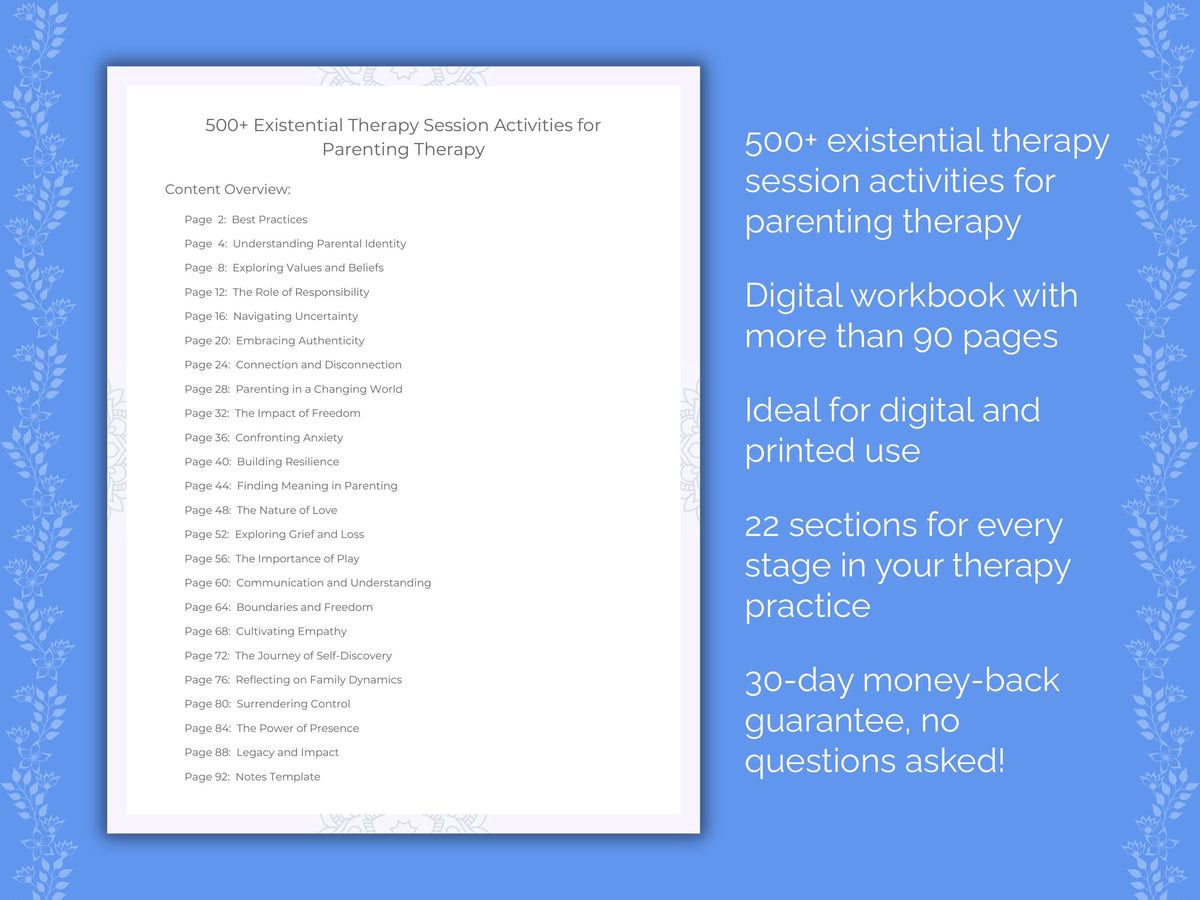 Parenting Existential Therapy Therapist Worksheets