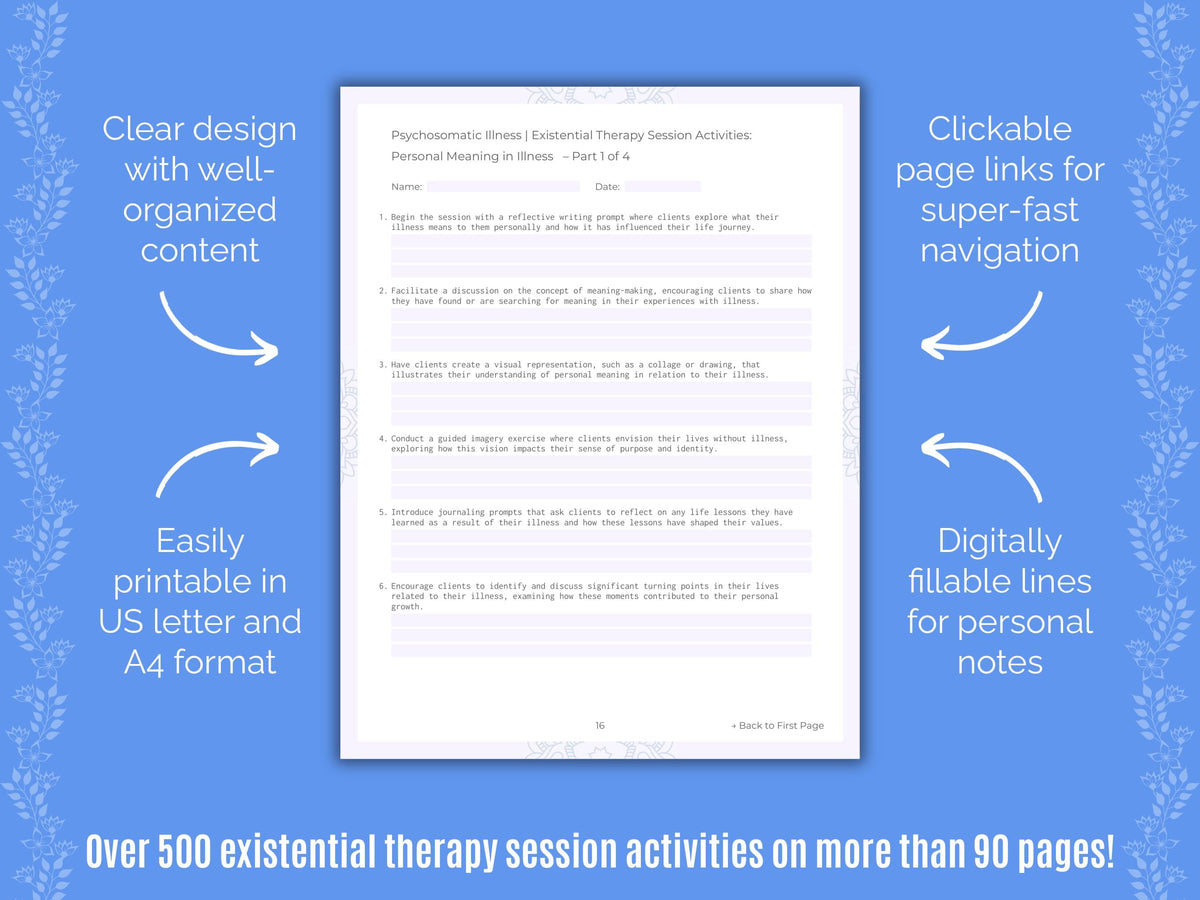 Psychosomatic Illness Existential Therapy Counseling Templates