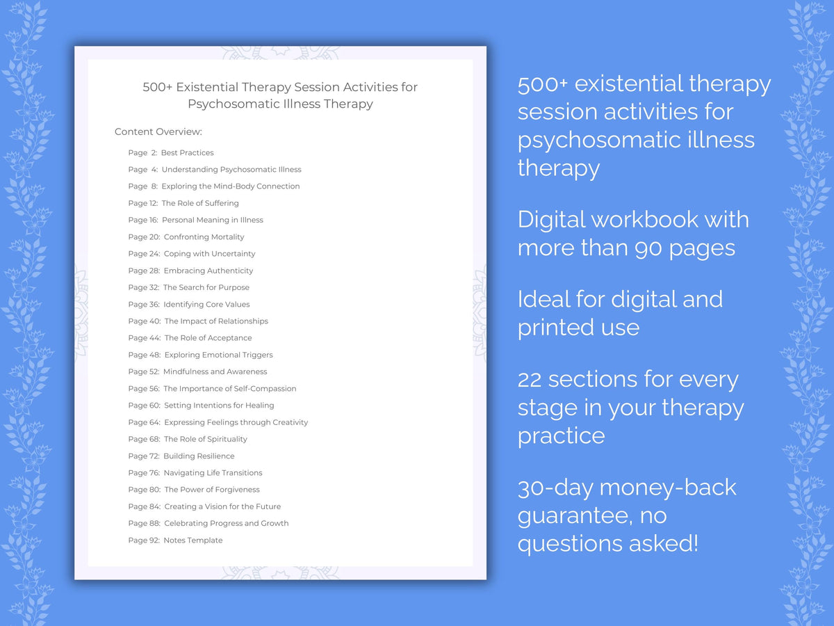 Psychosomatic Illness Existential Therapy Therapist Worksheets