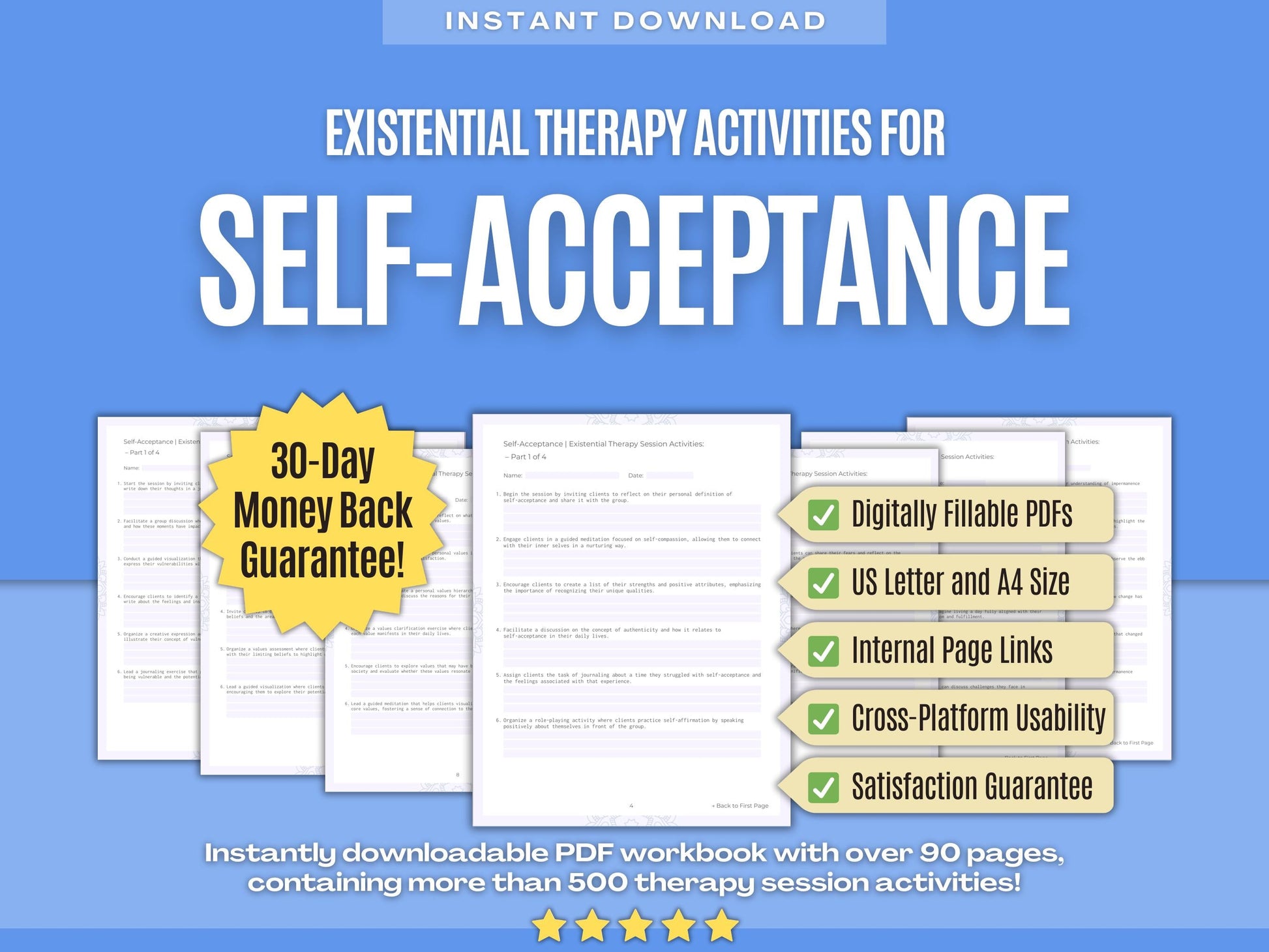 Self-Acceptance Existential Therapy Psychology Workbooks