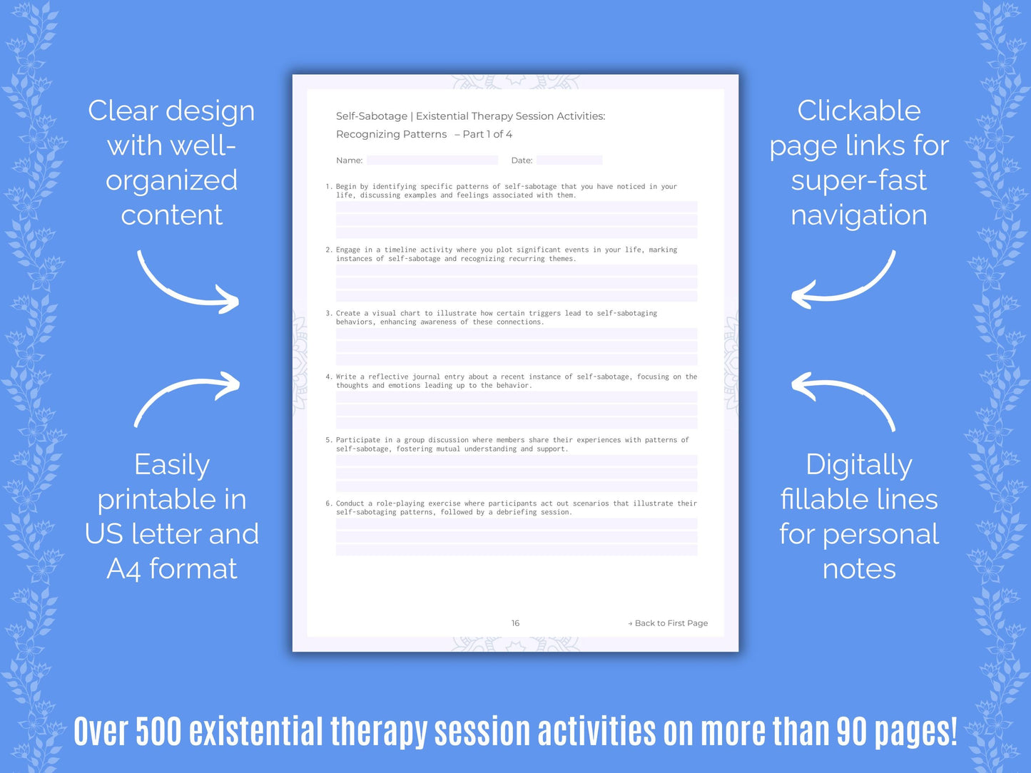 Self-Sabotage Existential Therapy Counseling Templates