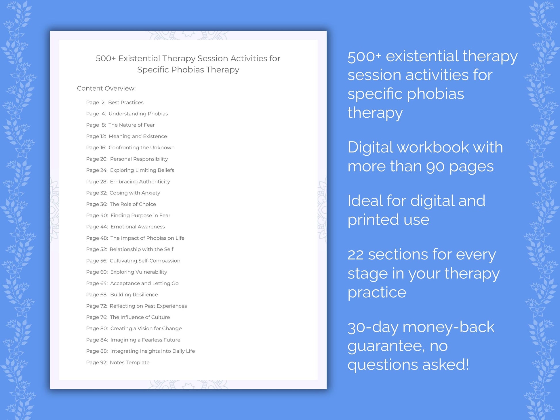 Specific Phobias Existential Therapy Therapist Worksheets