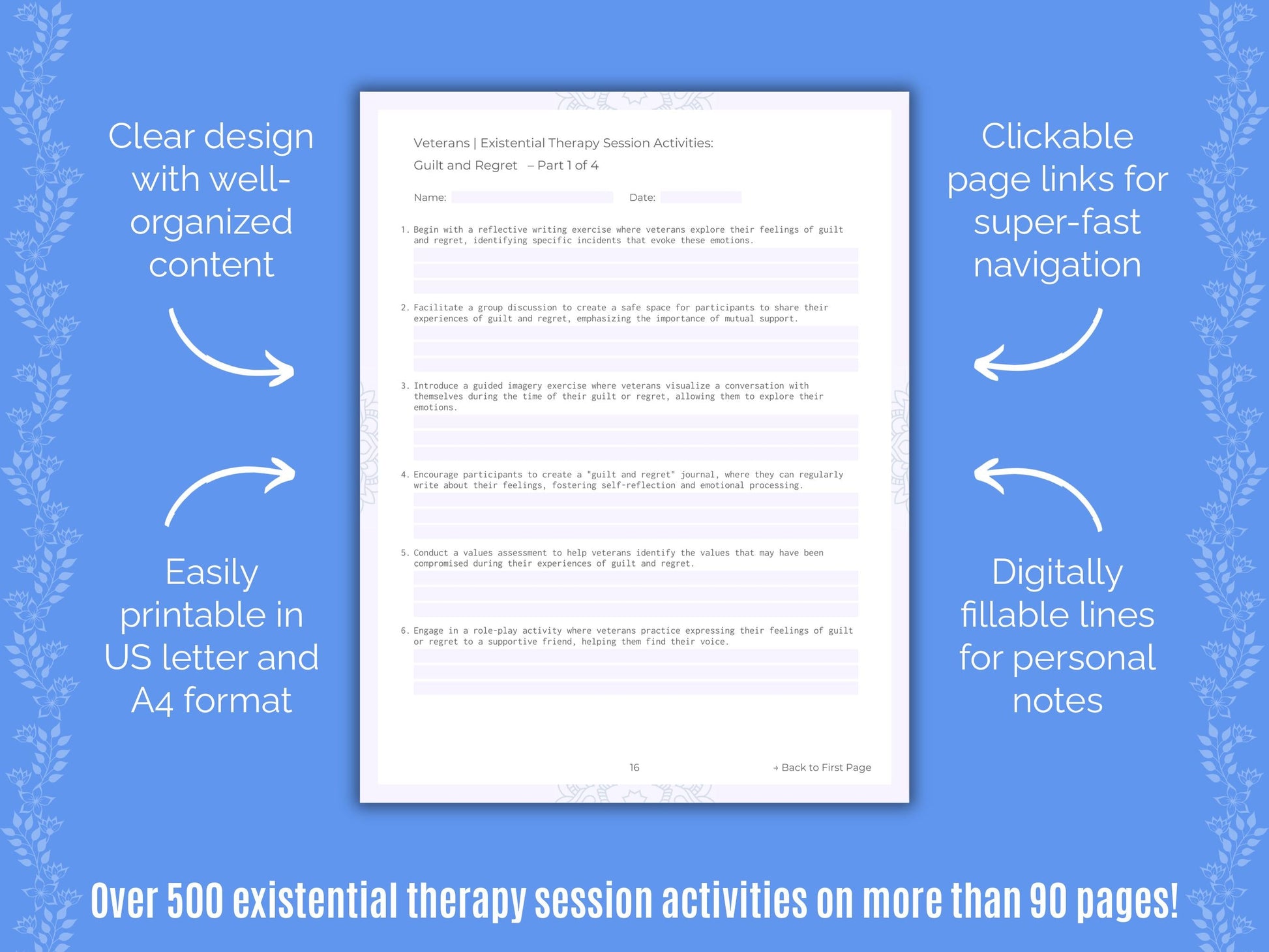 Veterans Existential Therapy Counseling Templates