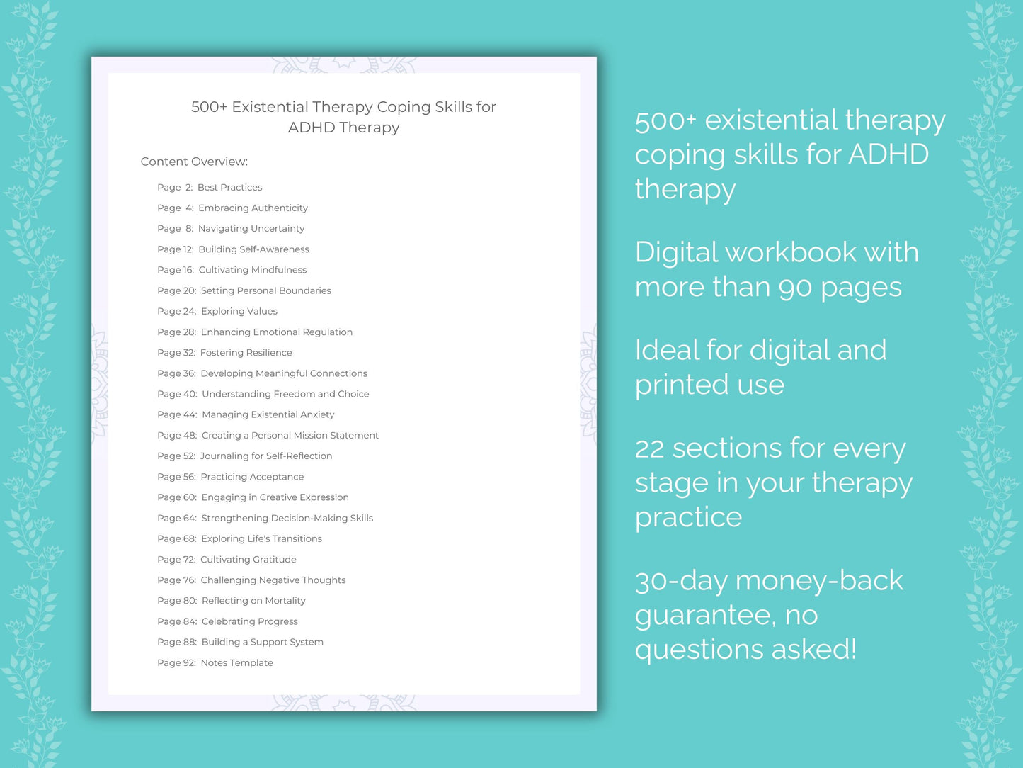 ADHD Existential Therapy Therapist Worksheets