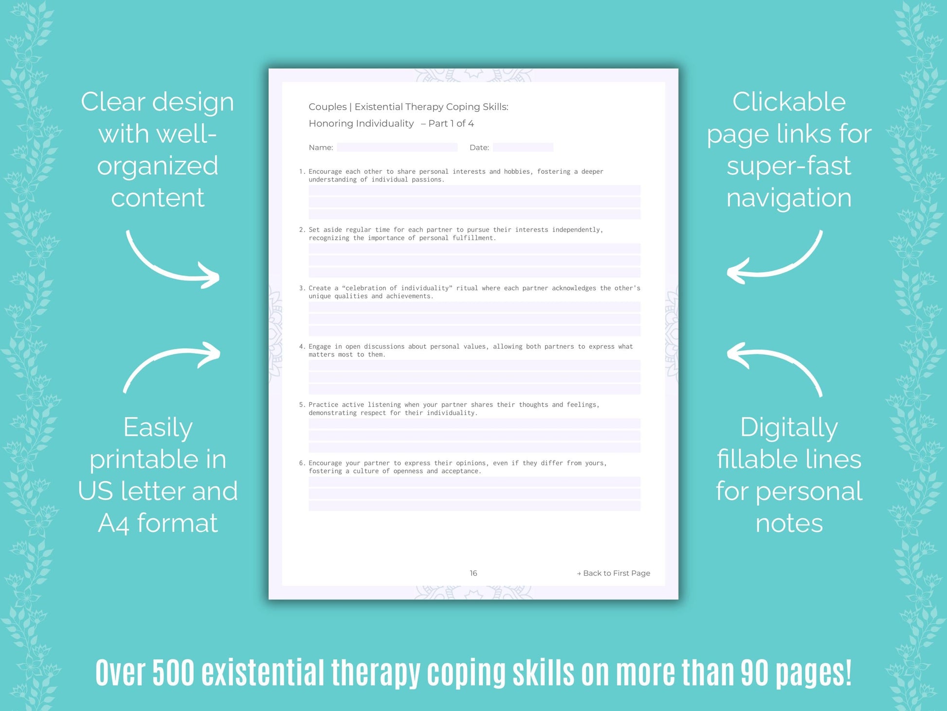 Couples Existential Therapy Counseling Templates