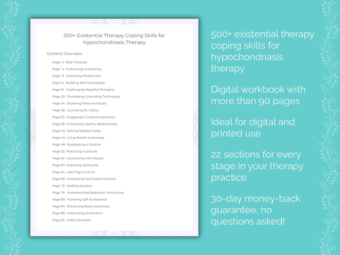 Hypochondriasis Existential Therapy Therapist Worksheets