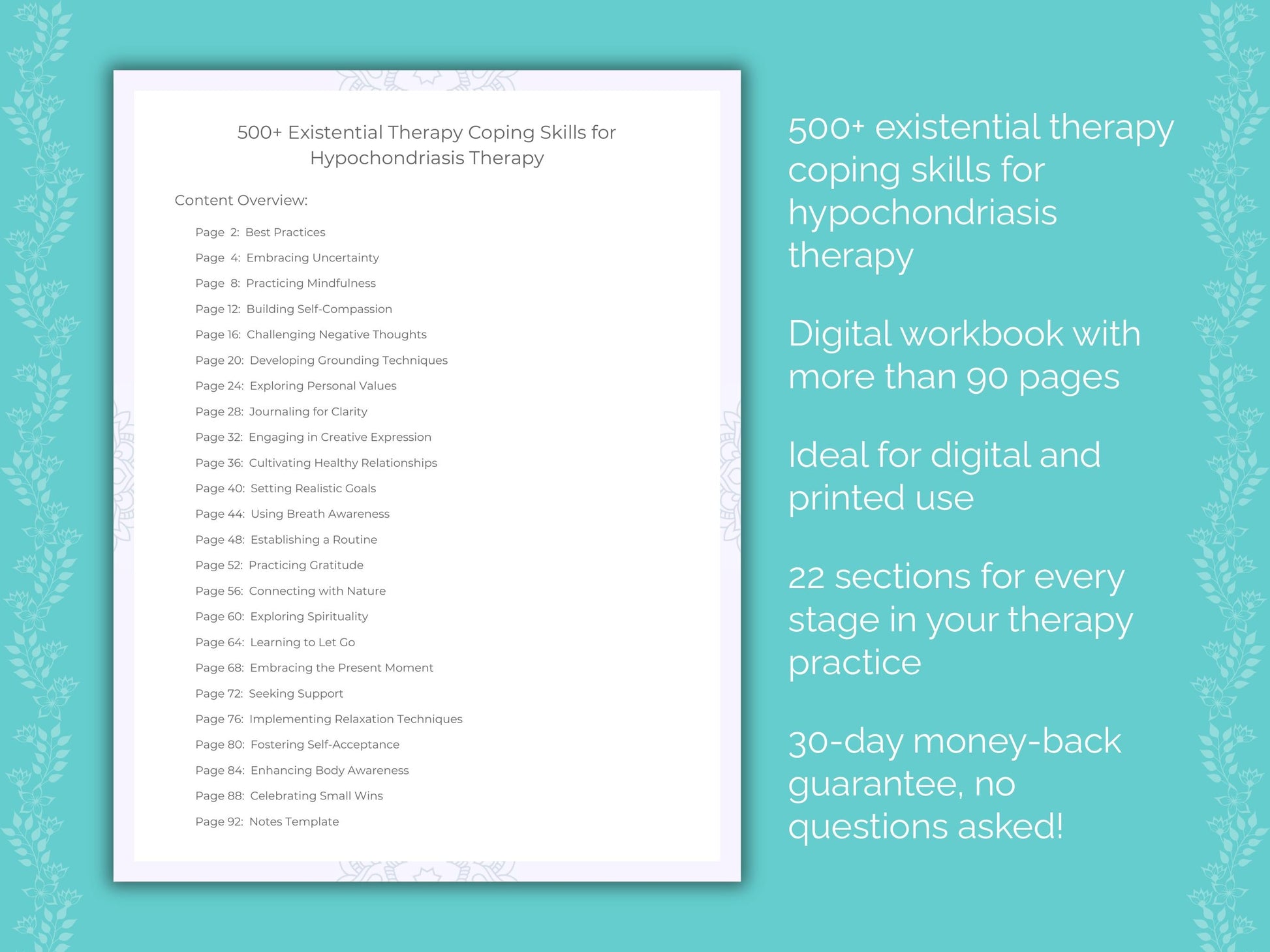 Hypochondriasis Existential Therapy Therapist Worksheets