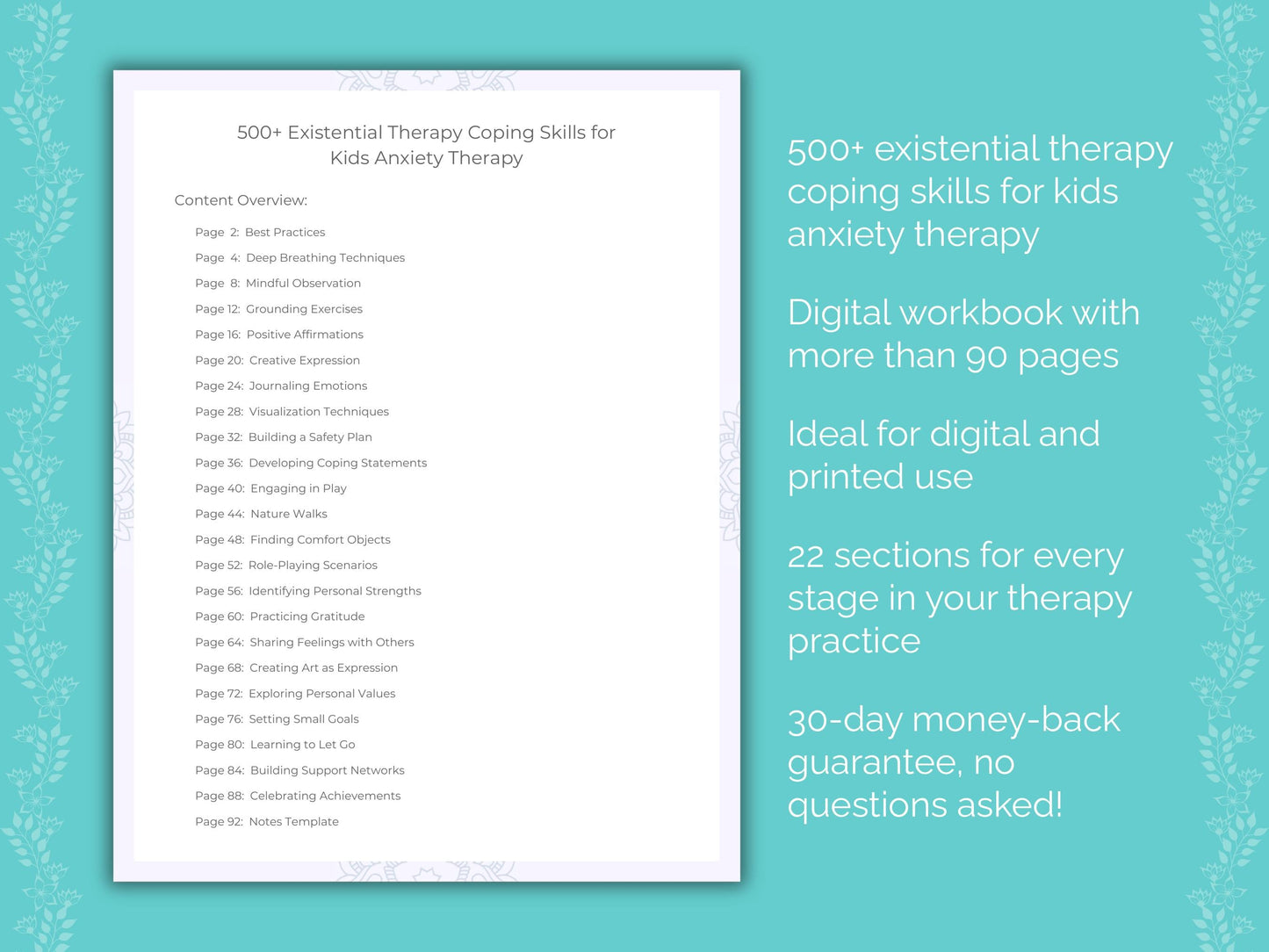 Kids Anxiety Existential Therapy Therapist Worksheets