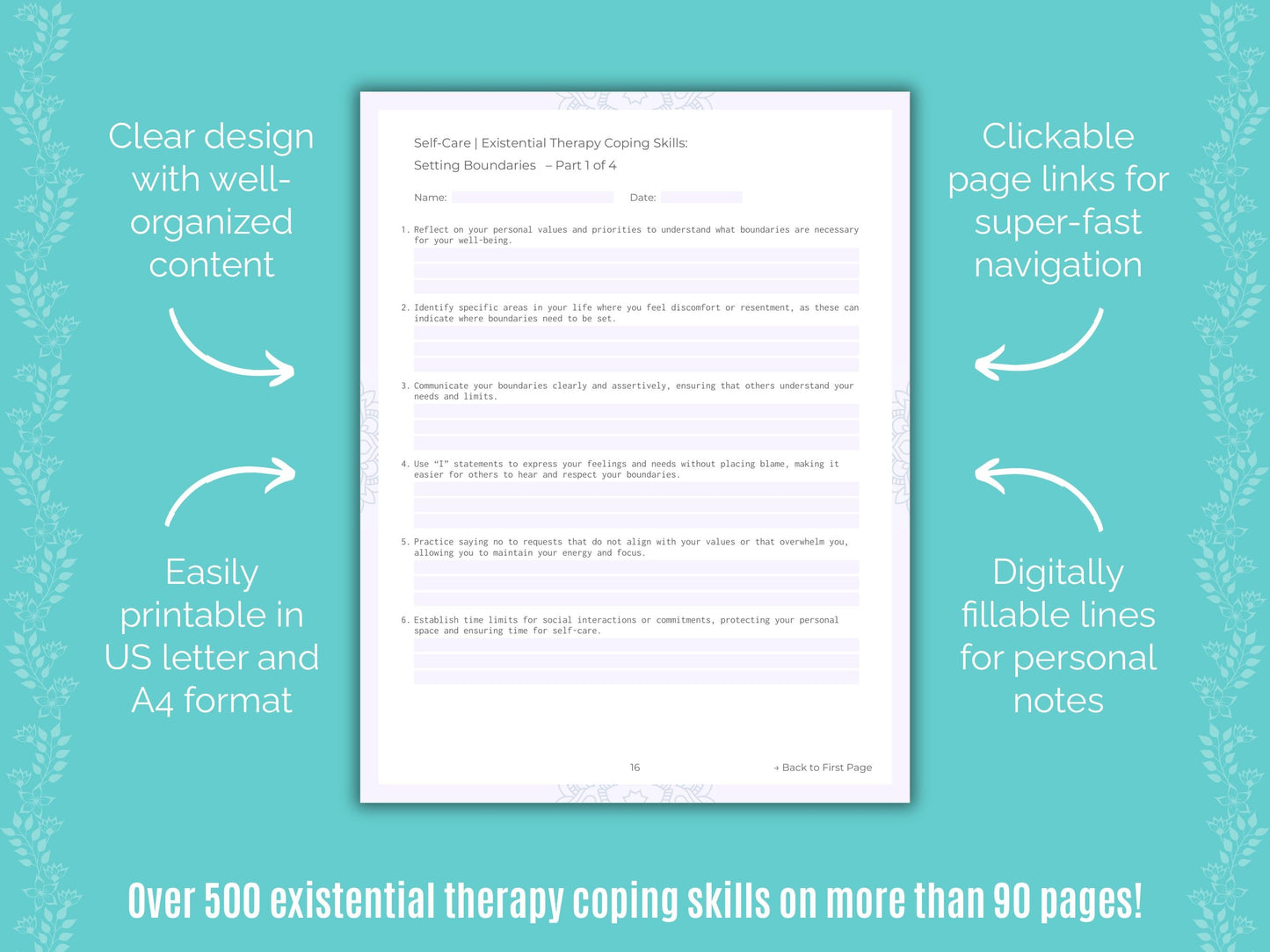 Self-Care Existential Therapy Counseling Templates