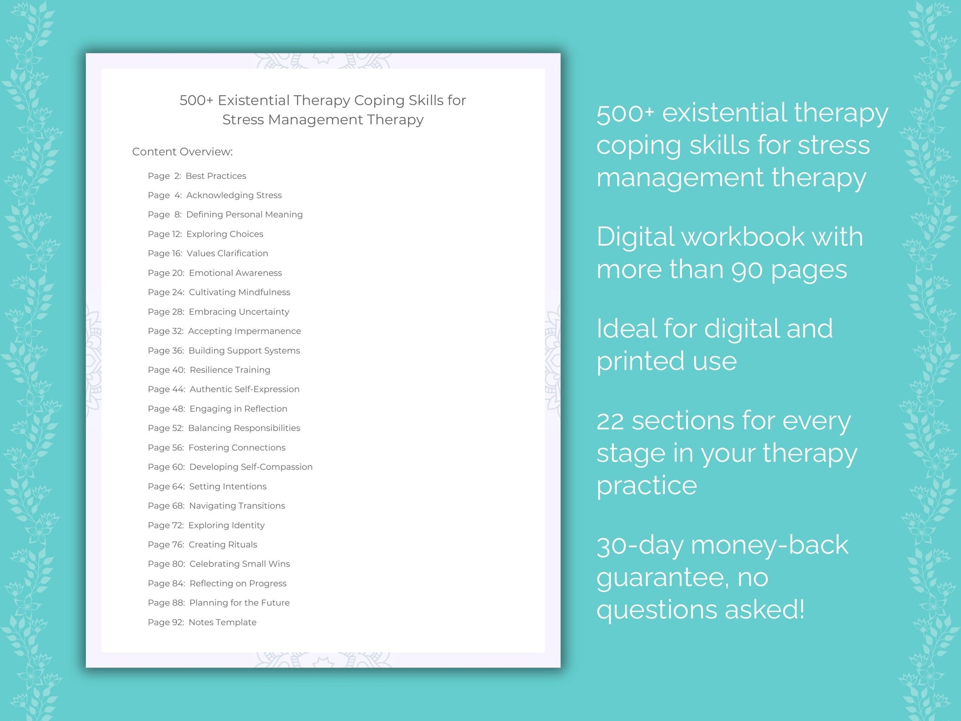 Stress Management Existential Therapy Therapist Worksheets