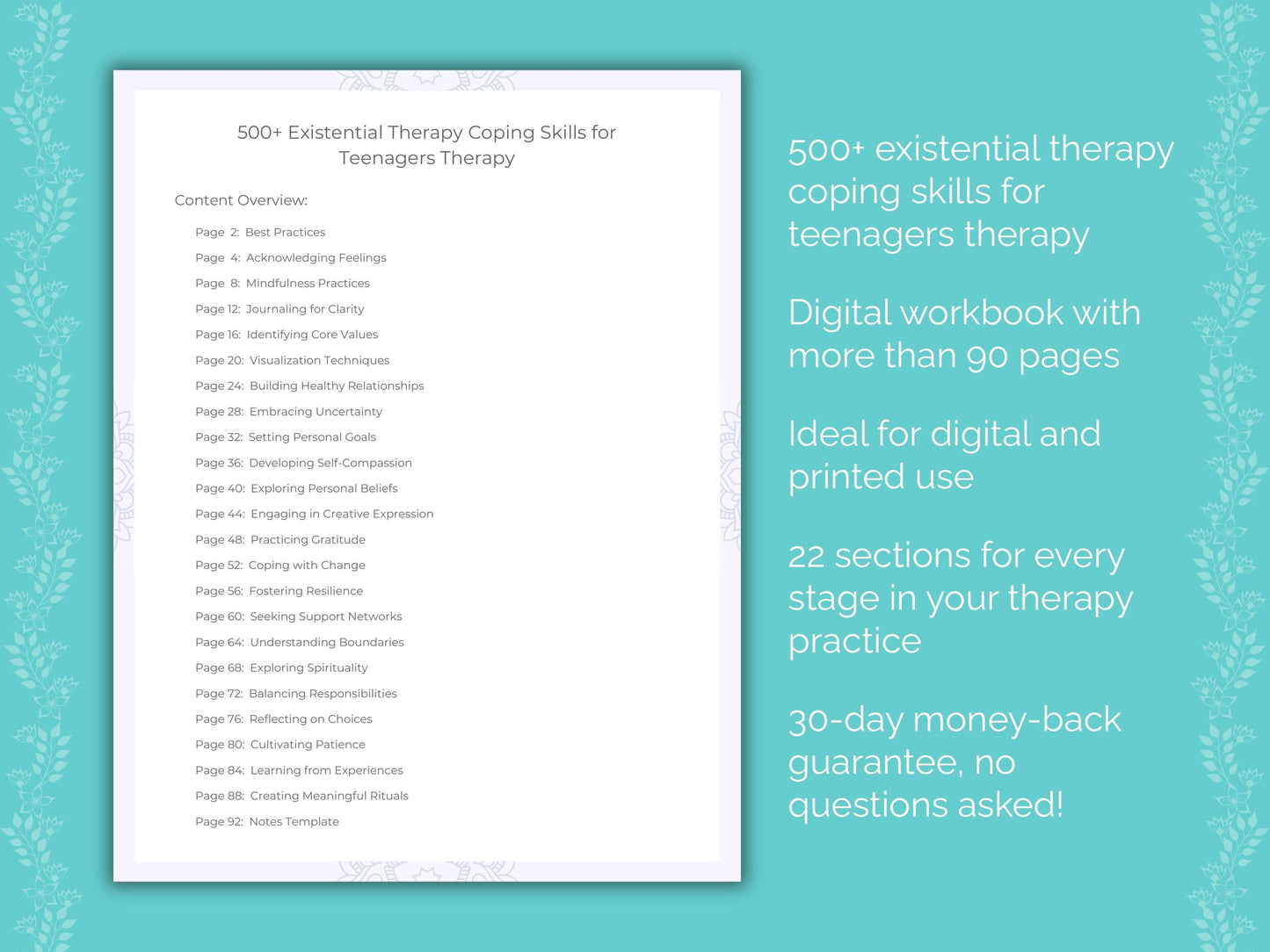 Teenagers Existential Therapy Therapist Worksheets