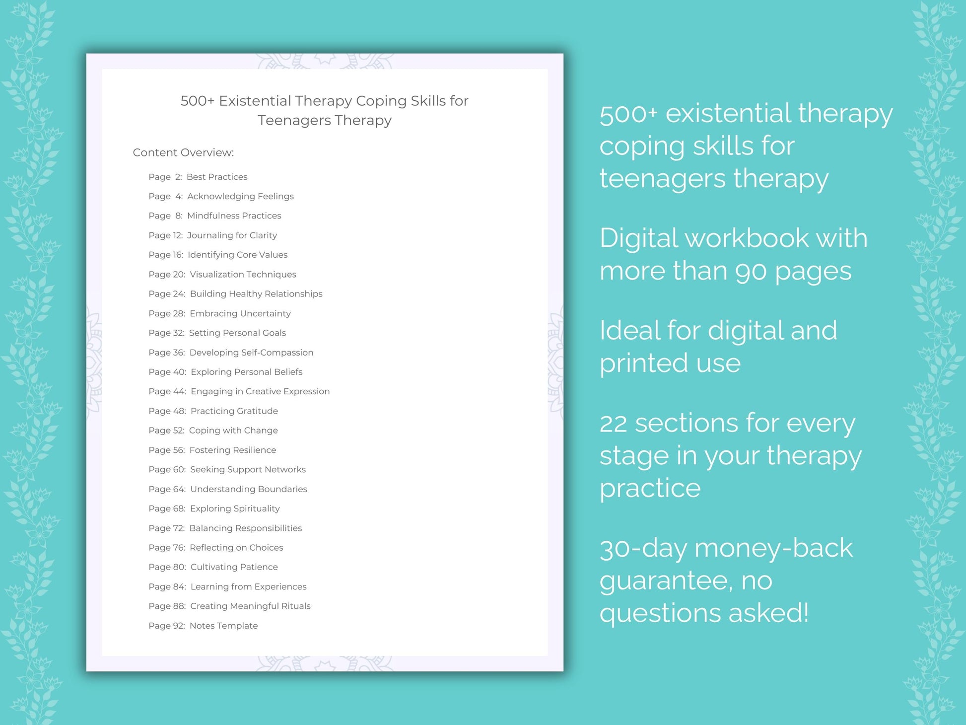 Teenagers Existential Therapy Therapist Worksheets