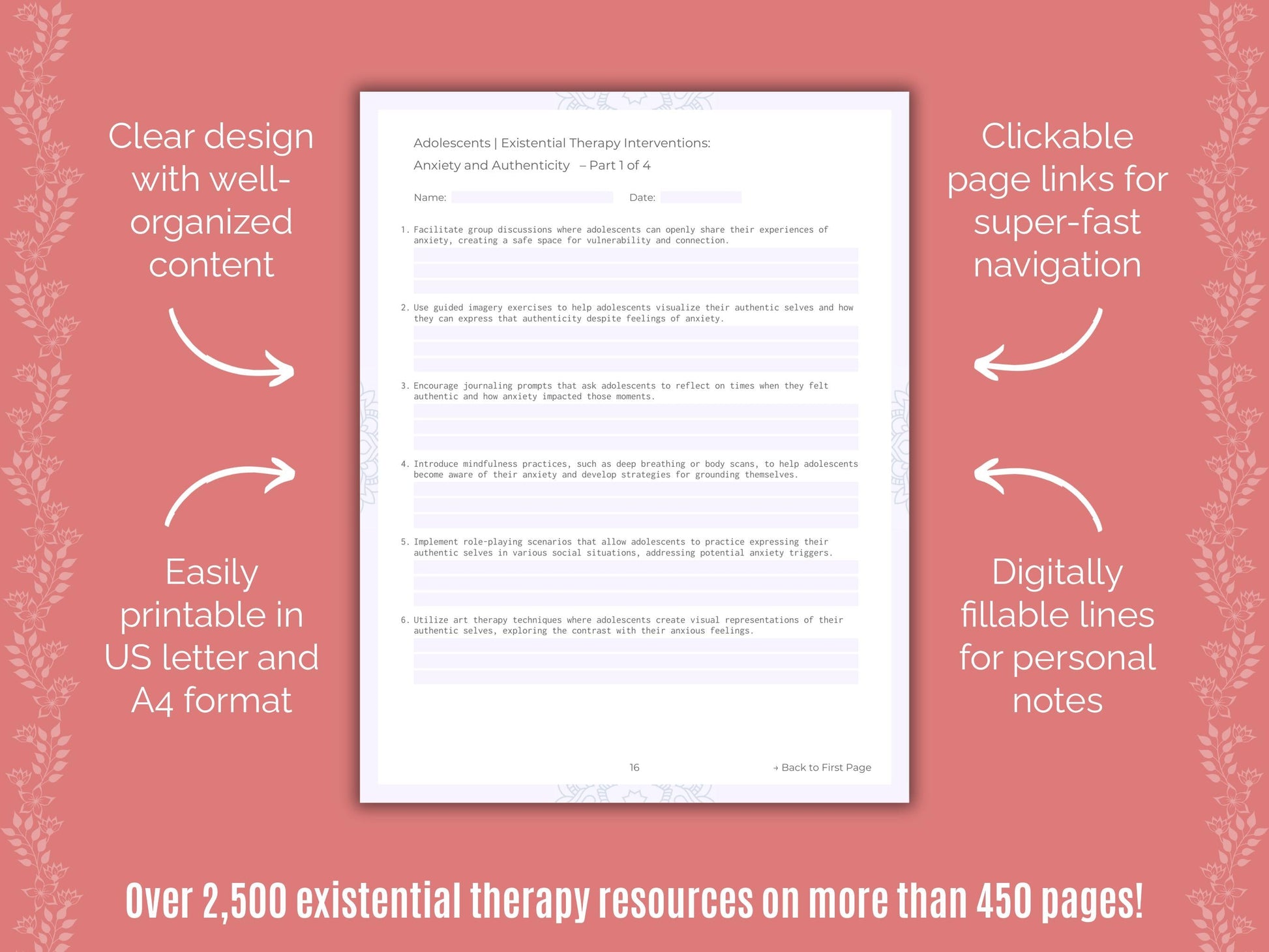 Adolescents Existential Therapy Counseling Templates