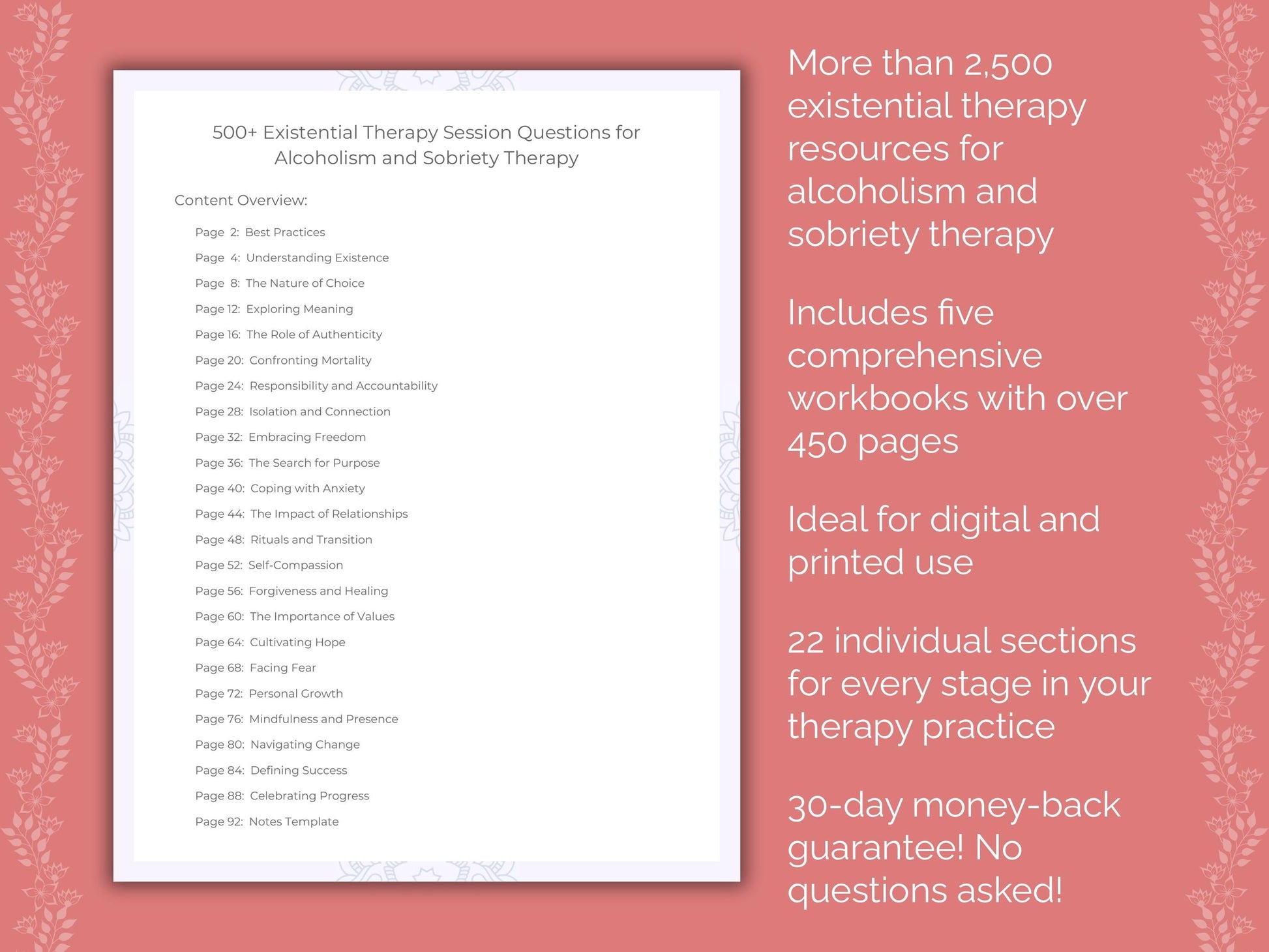 Alcoholism and Sobriety Existential Therapy Therapist Worksheets