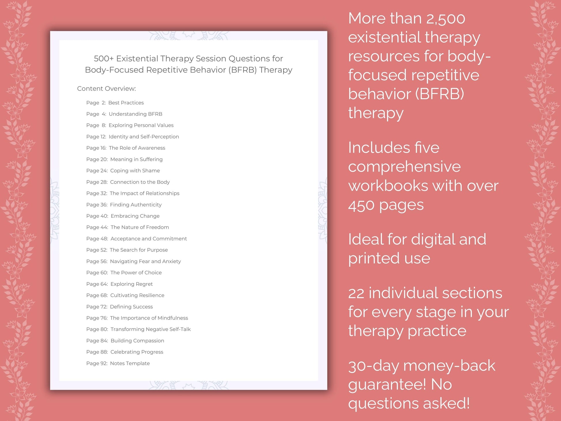 Body-Focused Repetitive Behavior (BFRB) Existential Therapy Therapist Worksheets