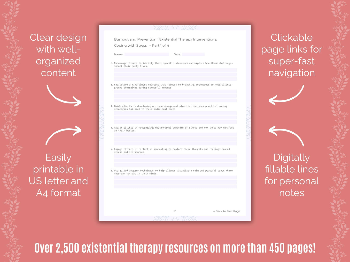 Burnout and Prevention Existential Therapy Counseling Templates