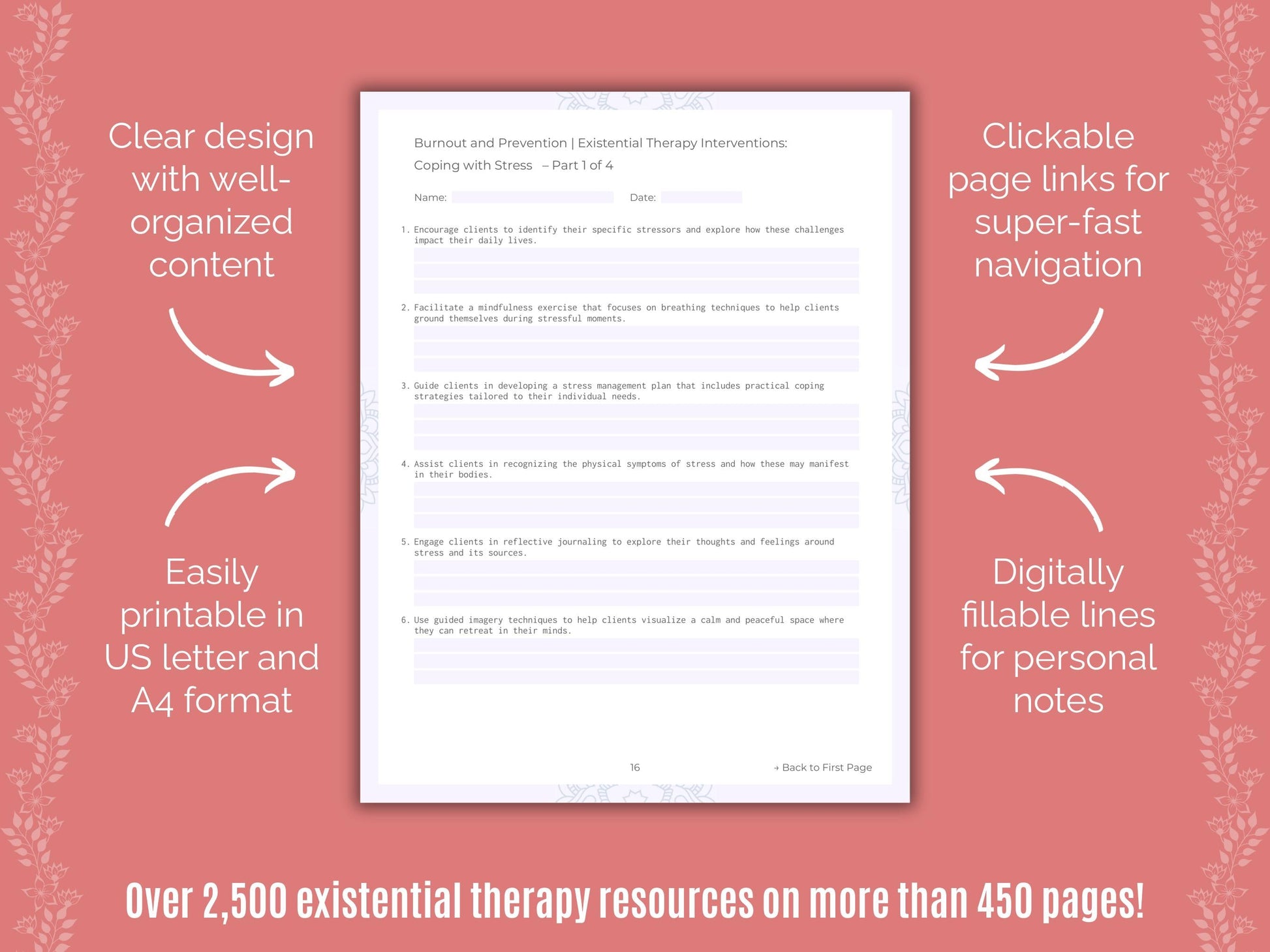 Burnout and Prevention Existential Therapy Counseling Templates