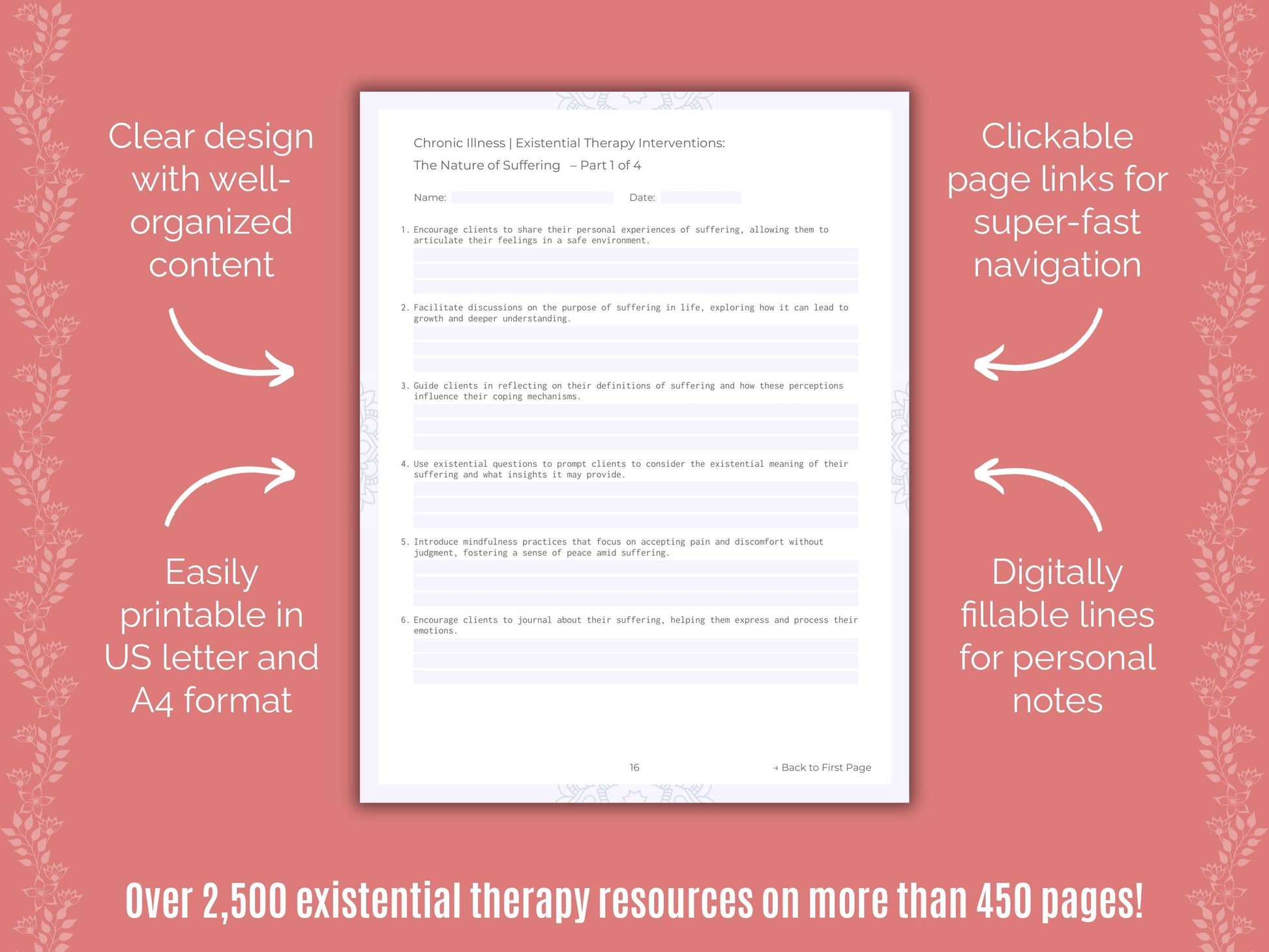 Chronic Illness Existential Therapy Counseling Templates