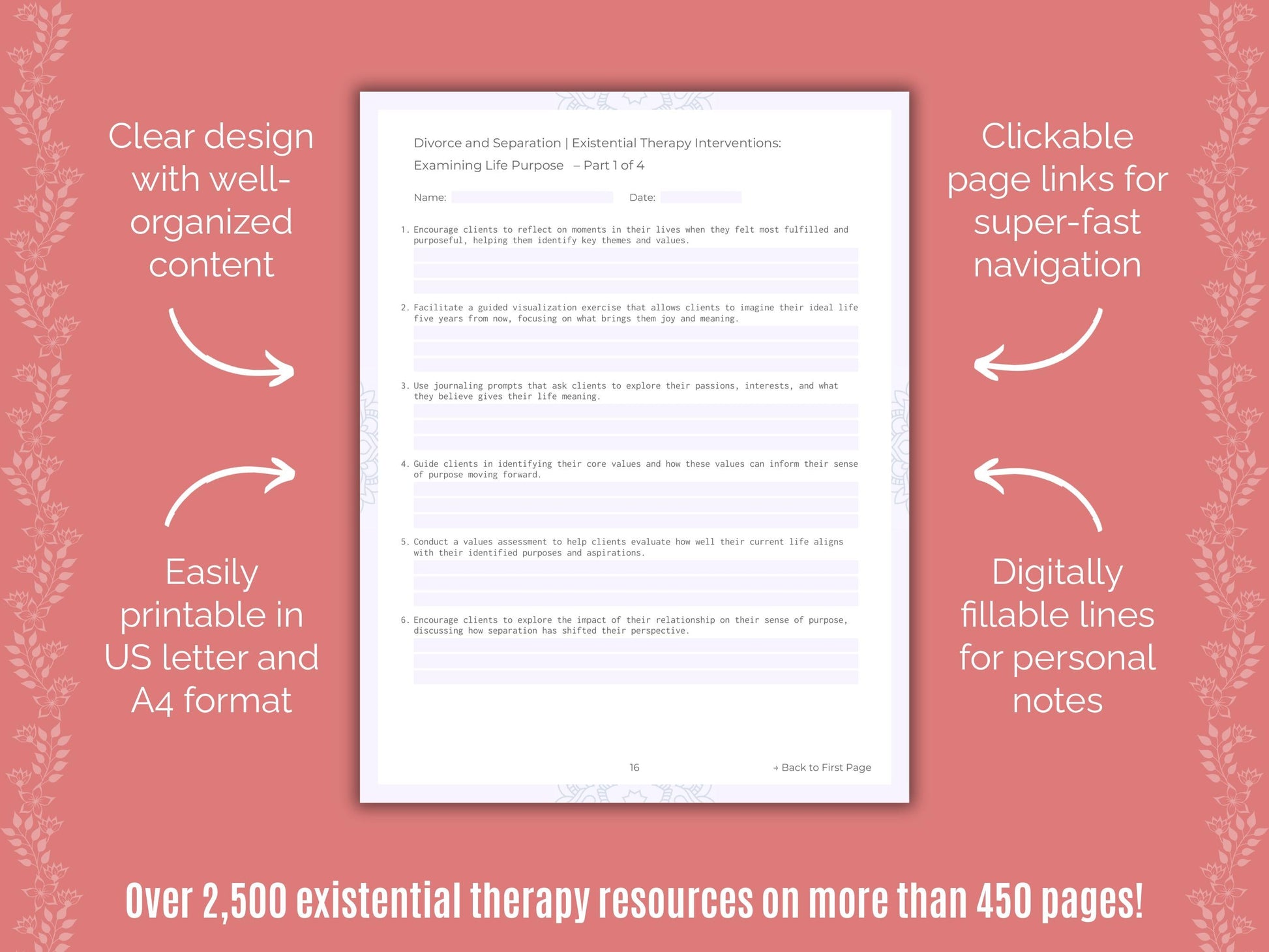 Divorce and Separation Existential Therapy Counseling Templates