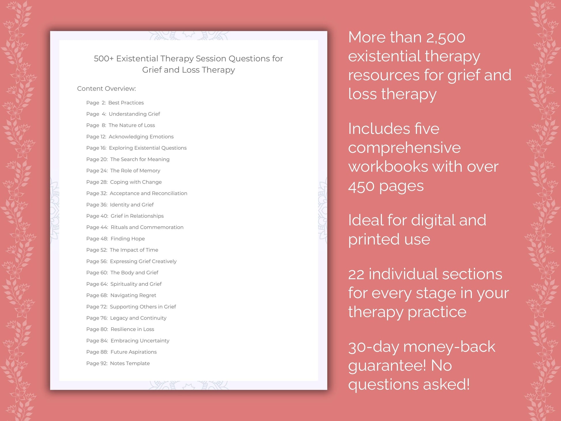 Grief and Loss Existential Therapy Therapist Worksheets