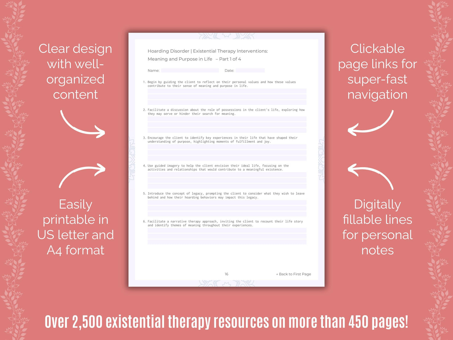 Hoarding Disorder Existential Therapy Counseling Templates