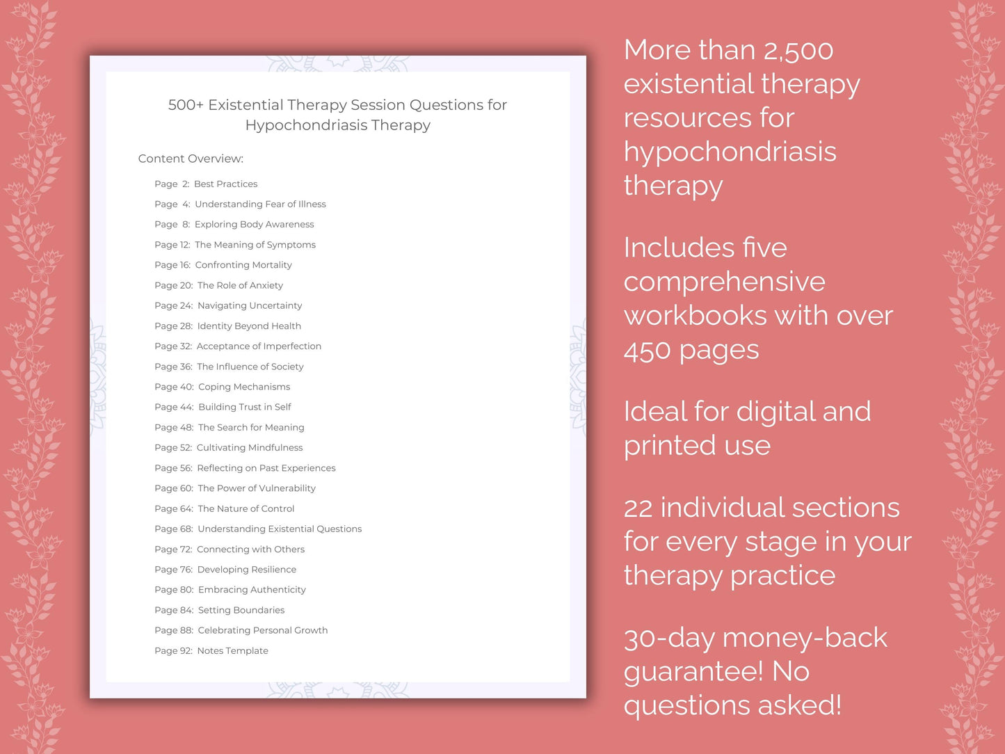 Hypochondriasis Existential Therapy Therapist Worksheets