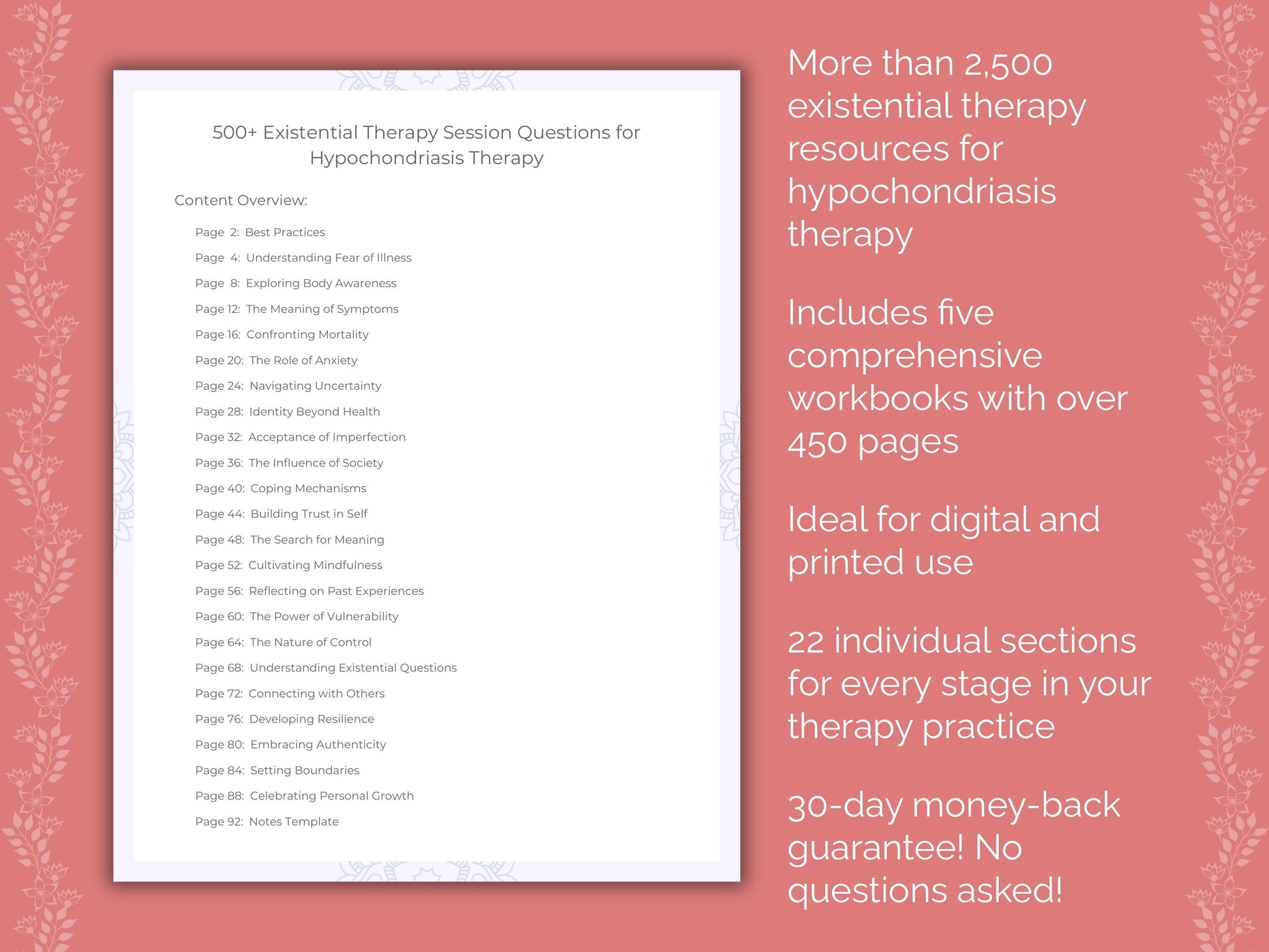Hypochondriasis Existential Therapy Therapist Worksheets