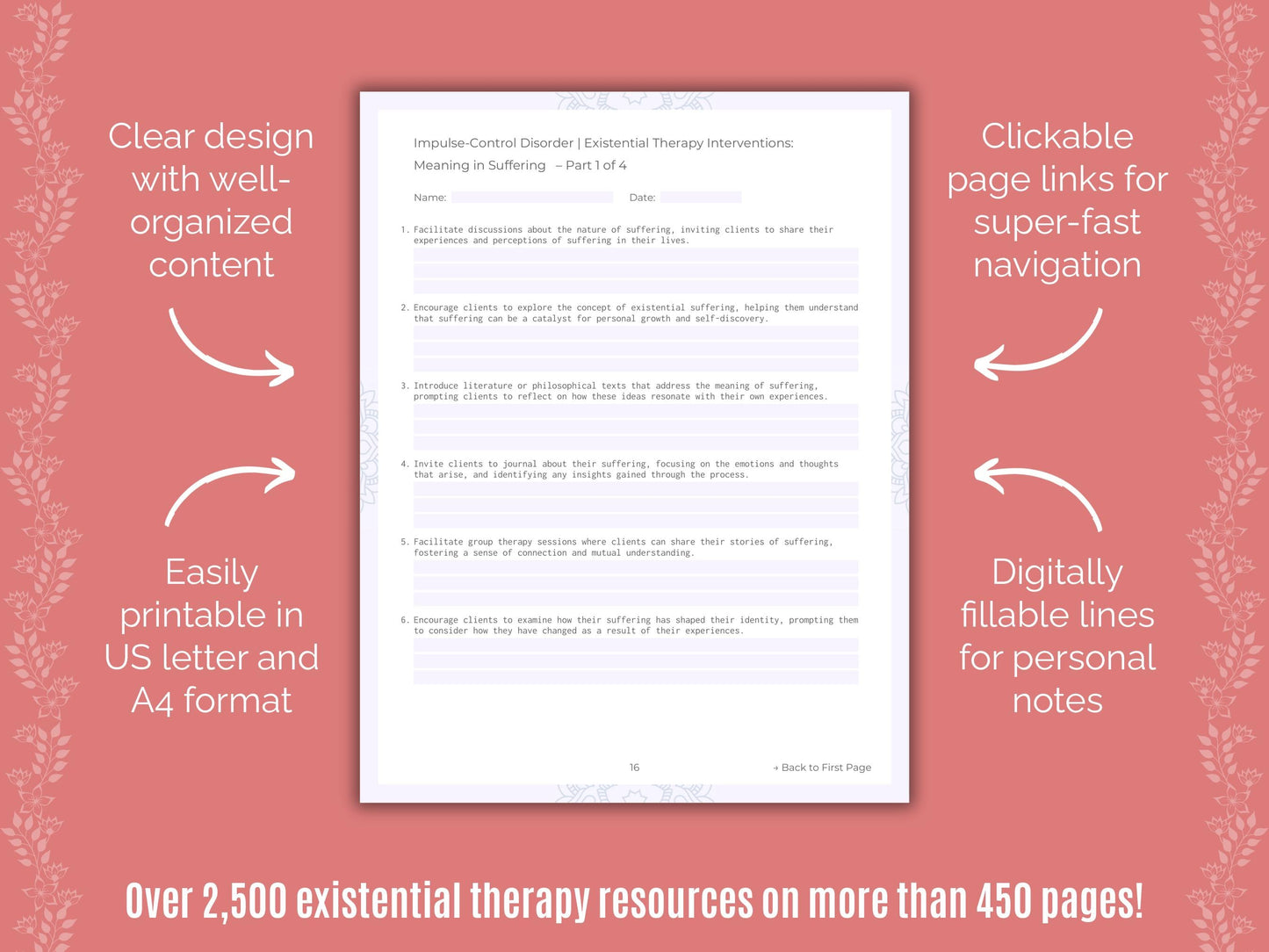 Impulse-Control Disorder (ICD) Existential Therapy Counseling Templates