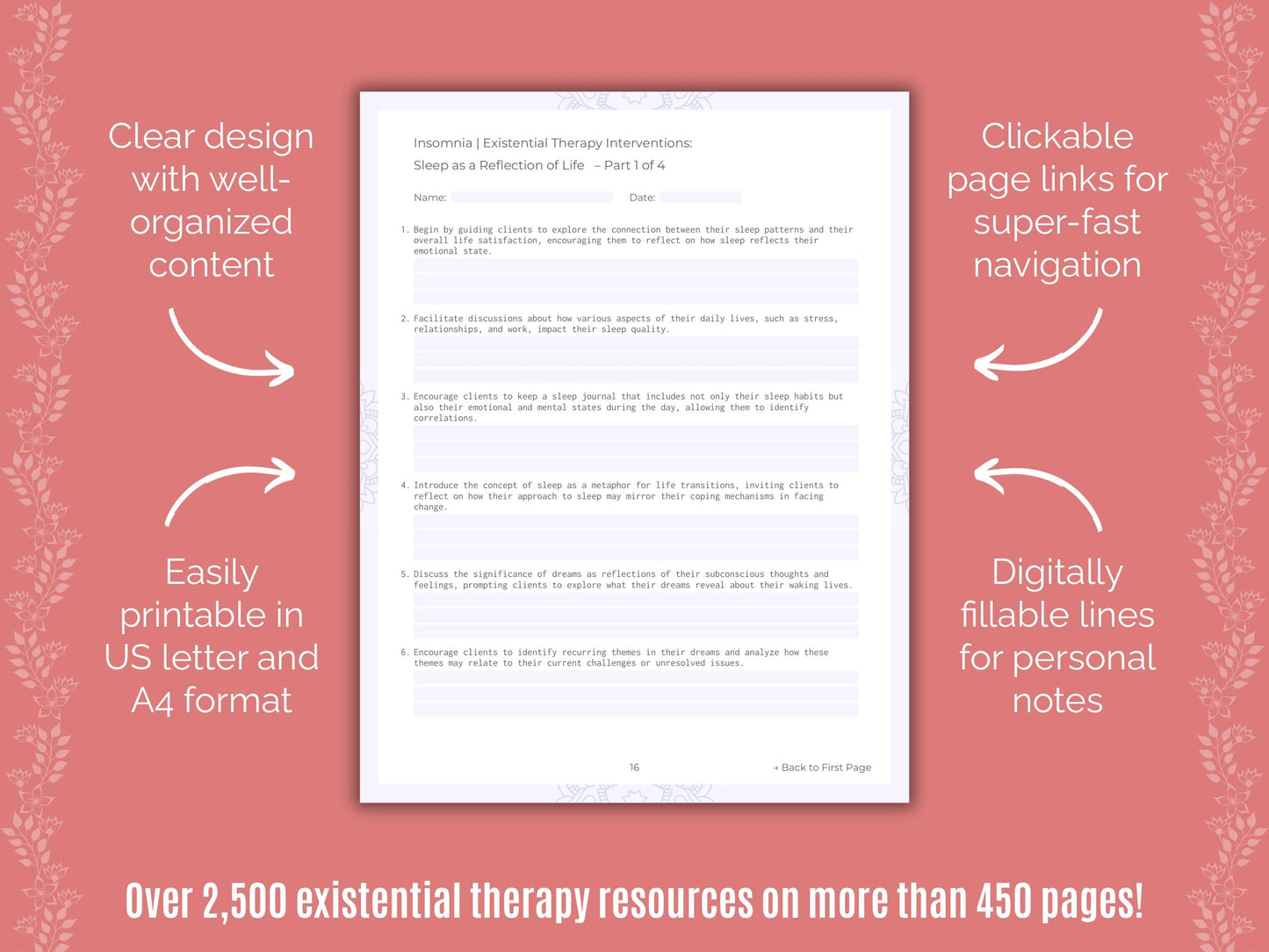 Insomnia Existential Therapy Counseling Templates