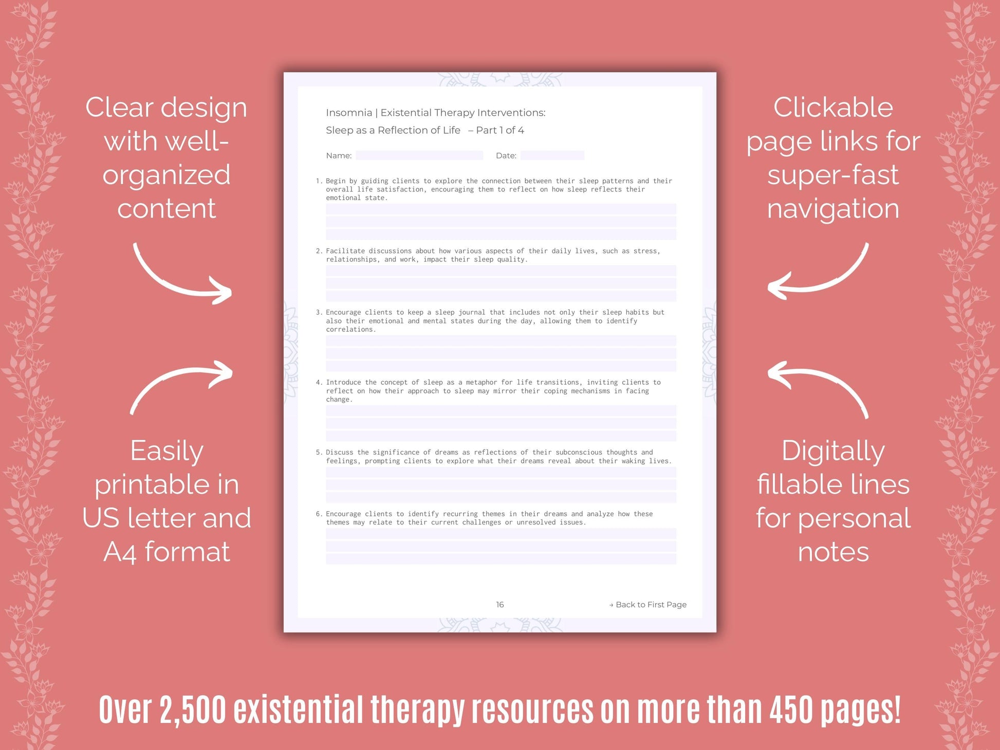 Insomnia Existential Therapy Counseling Templates