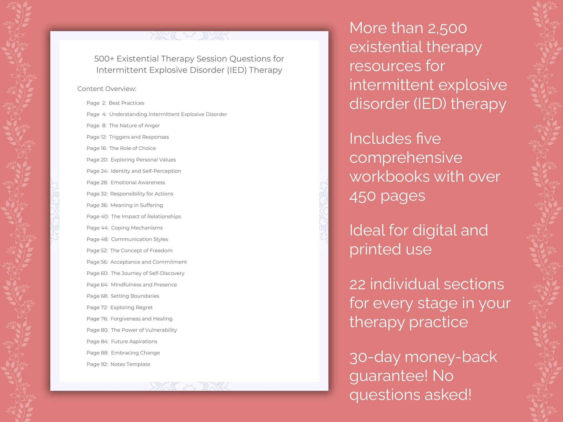 Intermittent Explosive Disorder (IED) Existential Therapy Therapist Worksheets