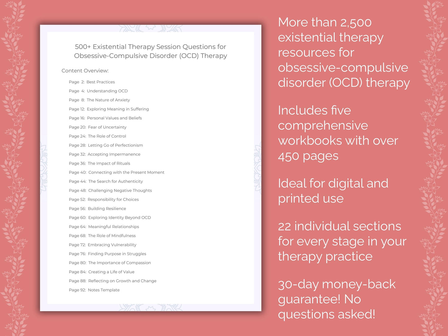 Obsessive-Compulsive Disorder (OCD) Existential Therapy Therapist Worksheets