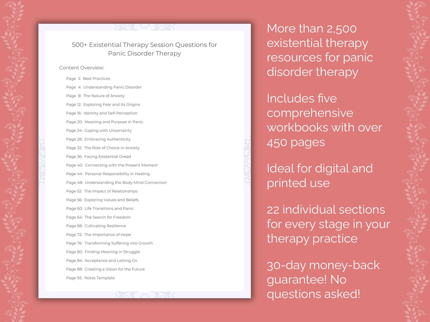 Panic Disorder Existential Therapy Therapist Worksheets