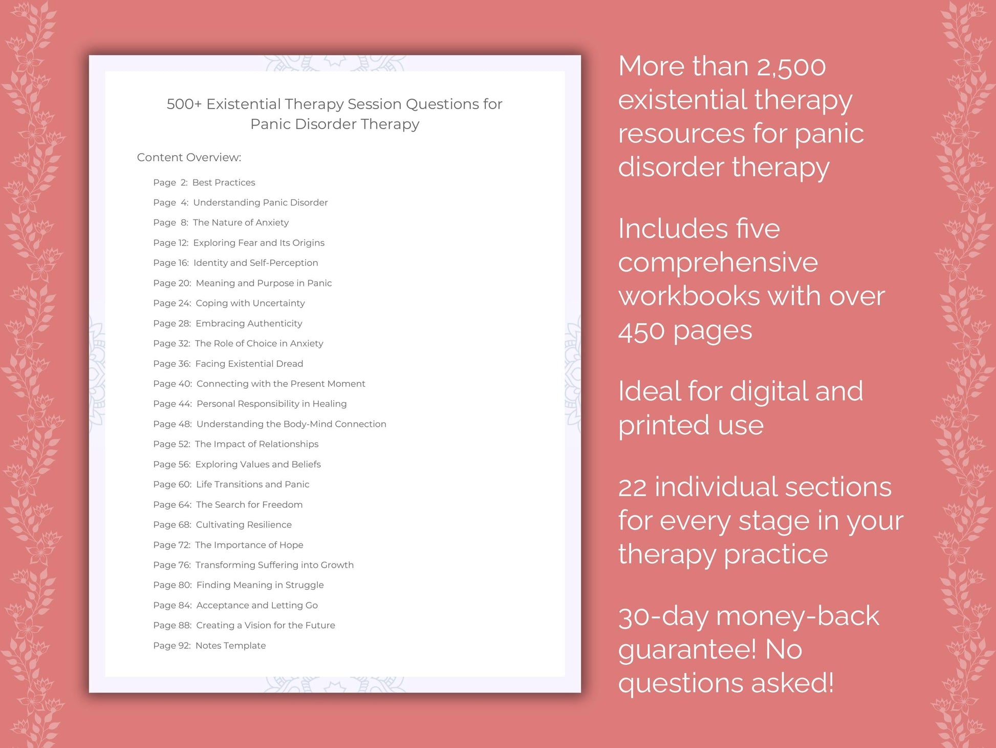 Panic Disorder Existential Therapy Therapist Worksheets