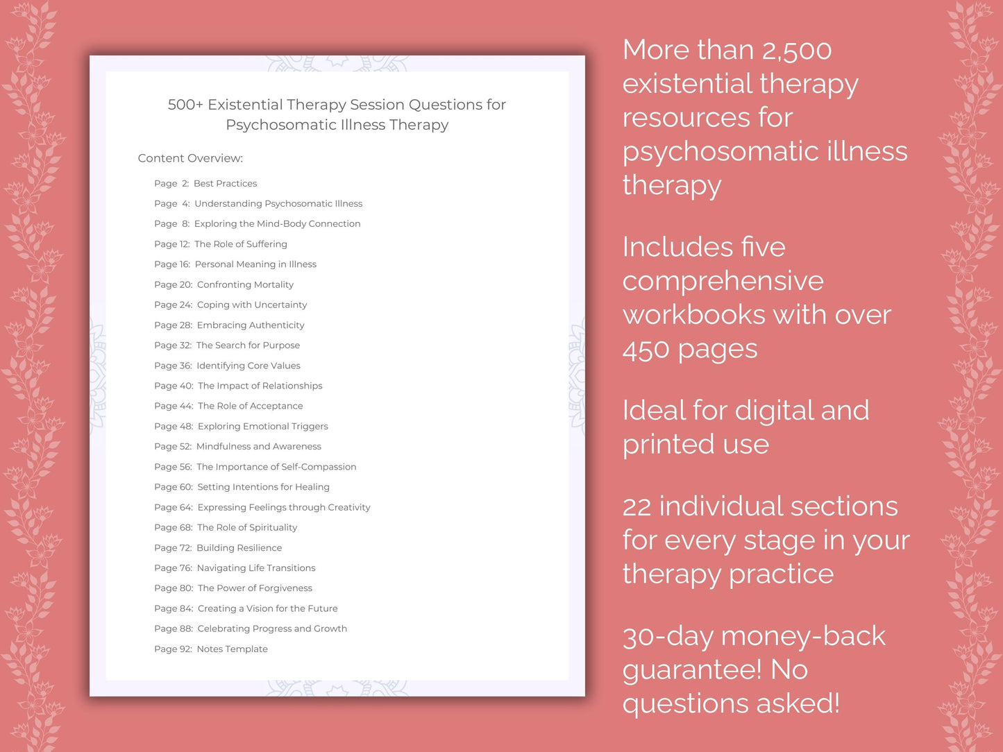 Psychosomatic Illness Existential Therapy Therapist Worksheets