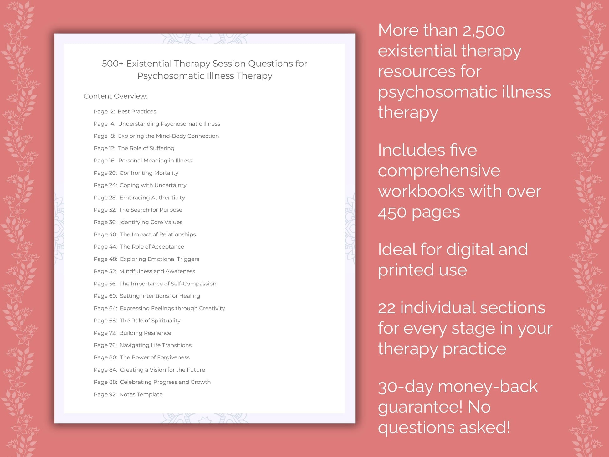 Psychosomatic Illness Existential Therapy Therapist Worksheets