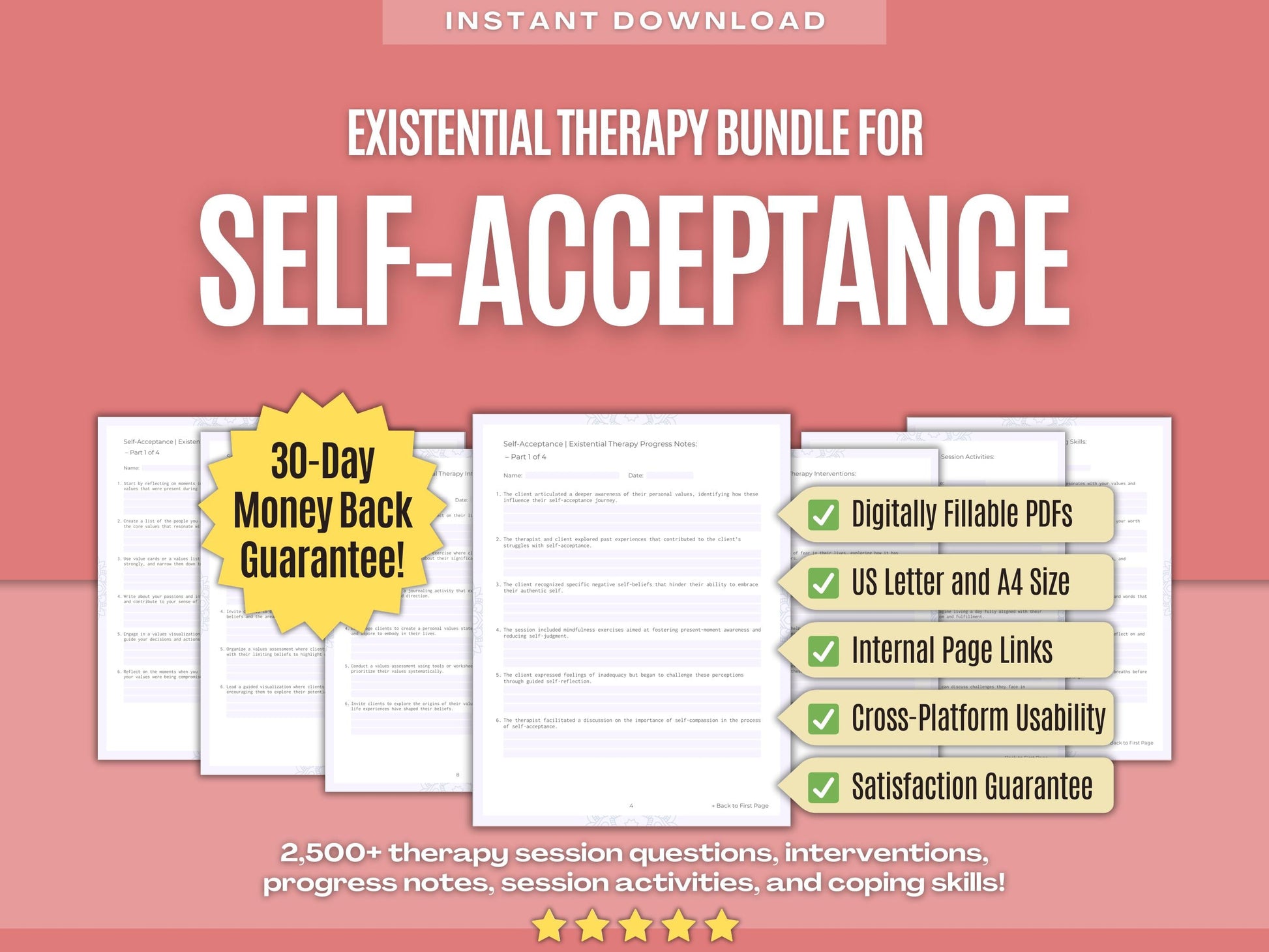 Self-Acceptance Existential Therapy Psychology Workbooks