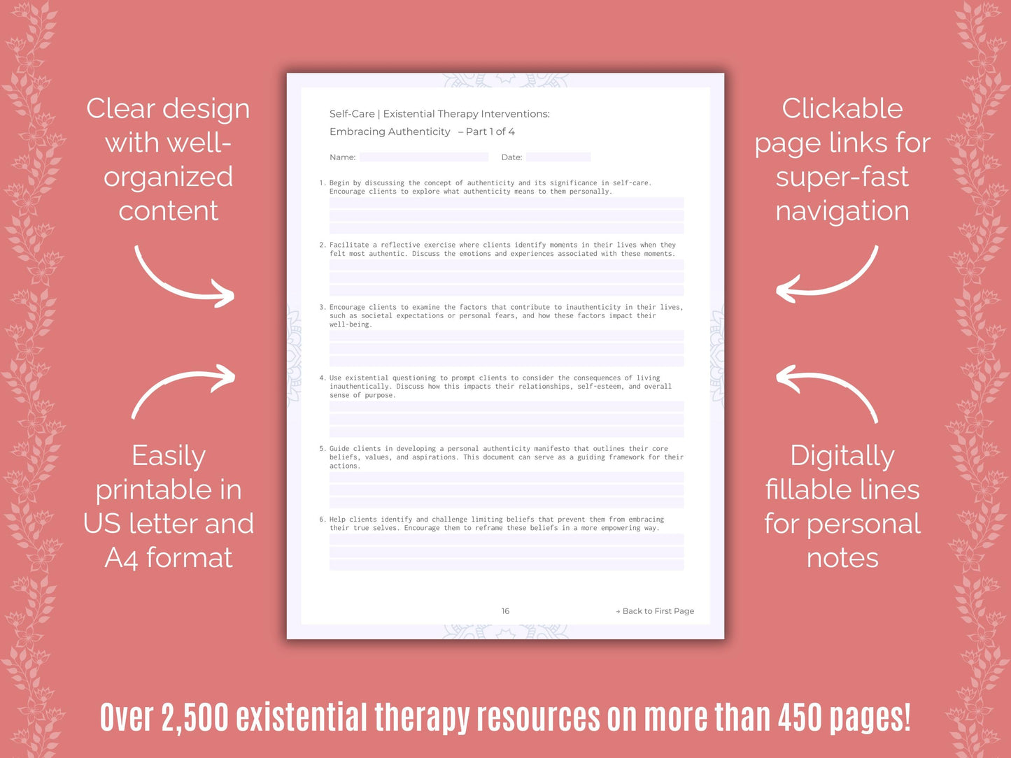 Self-Care Existential Therapy Counseling Templates