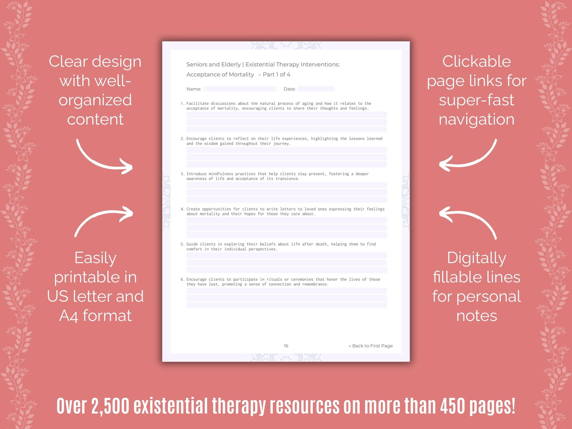 Seniors and Elderly Existential Therapy Counseling Templates