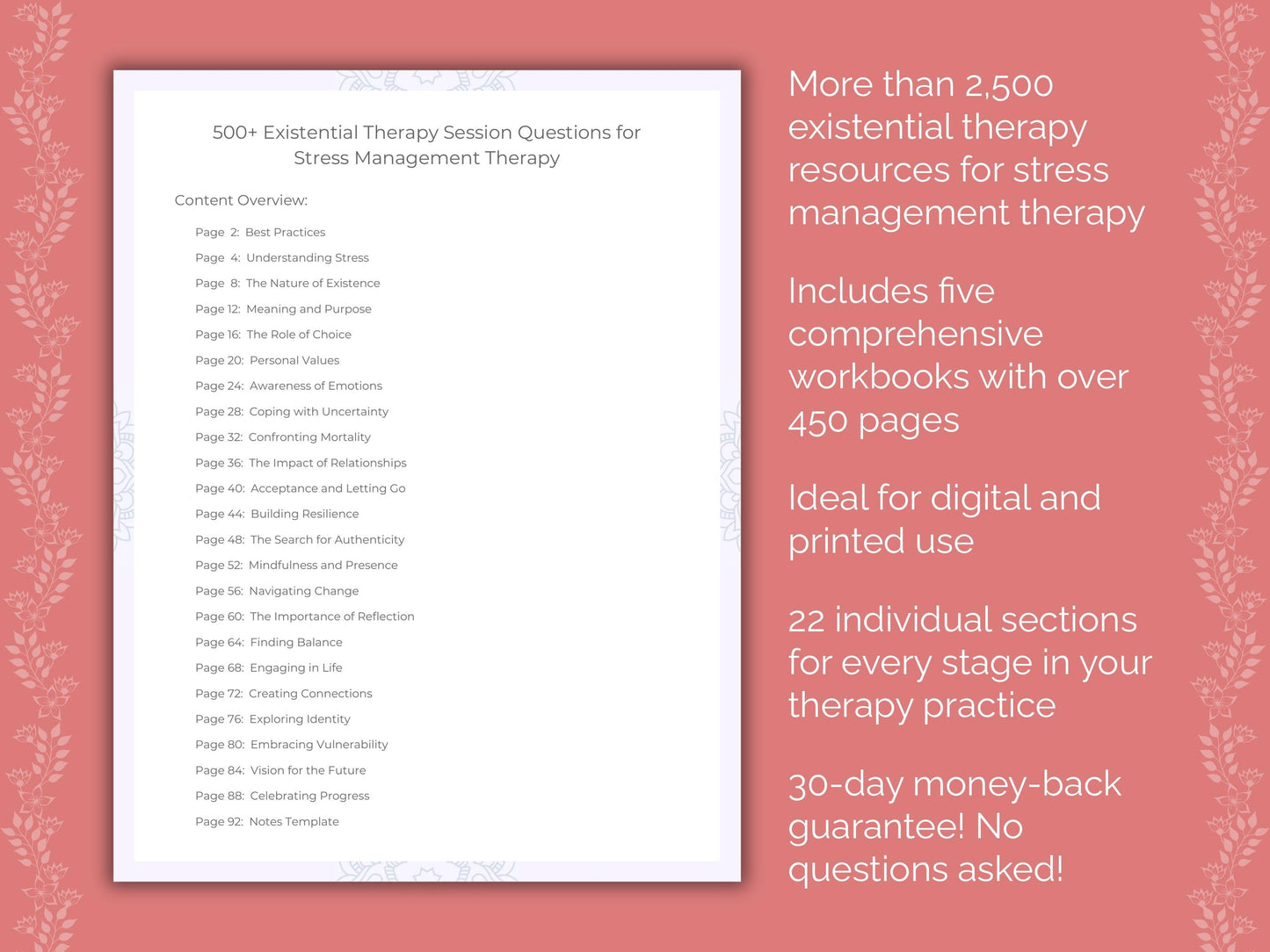 Stress Management Existential Therapy Therapist Worksheets