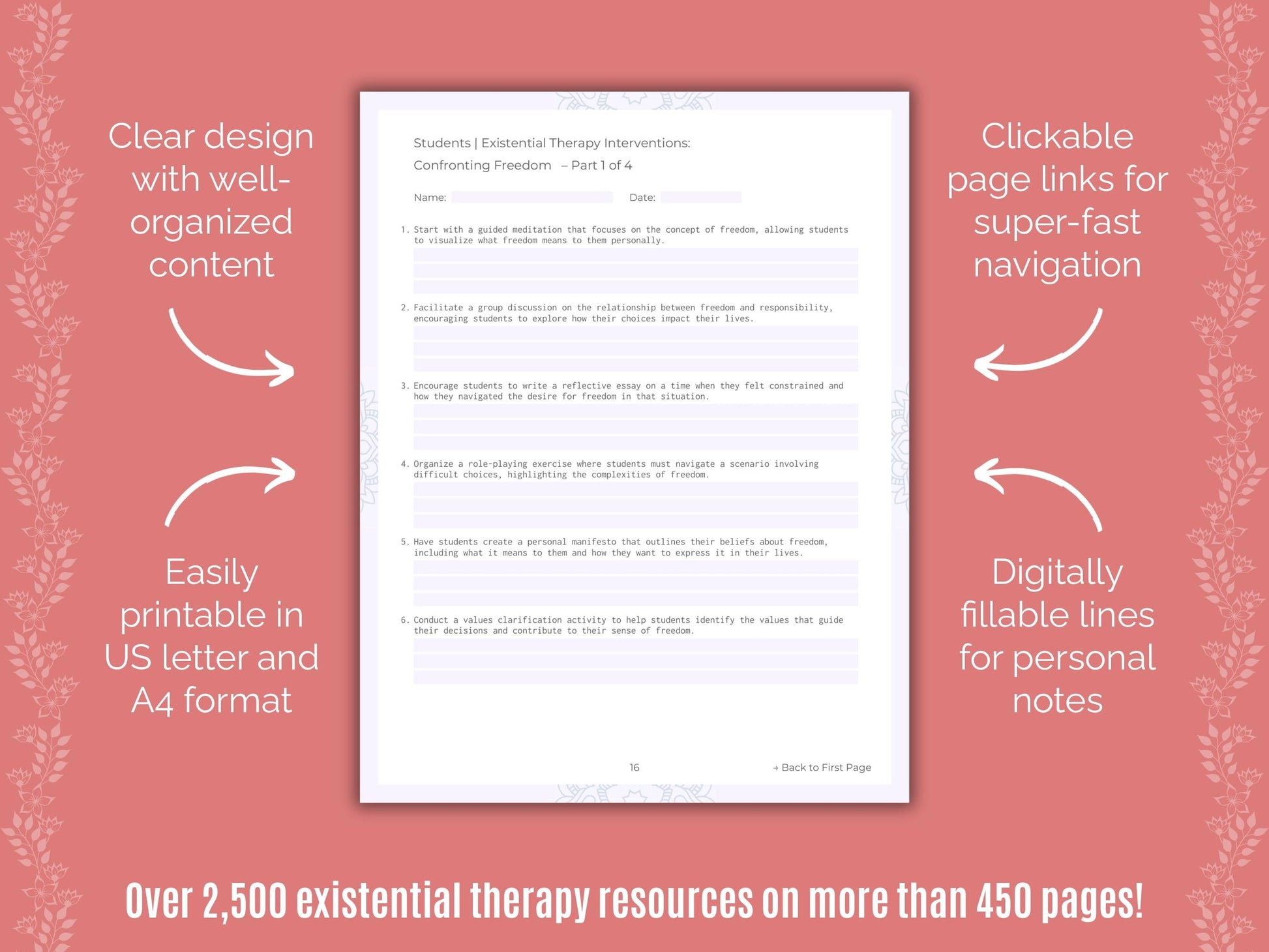 Students Existential Therapy Counseling Templates