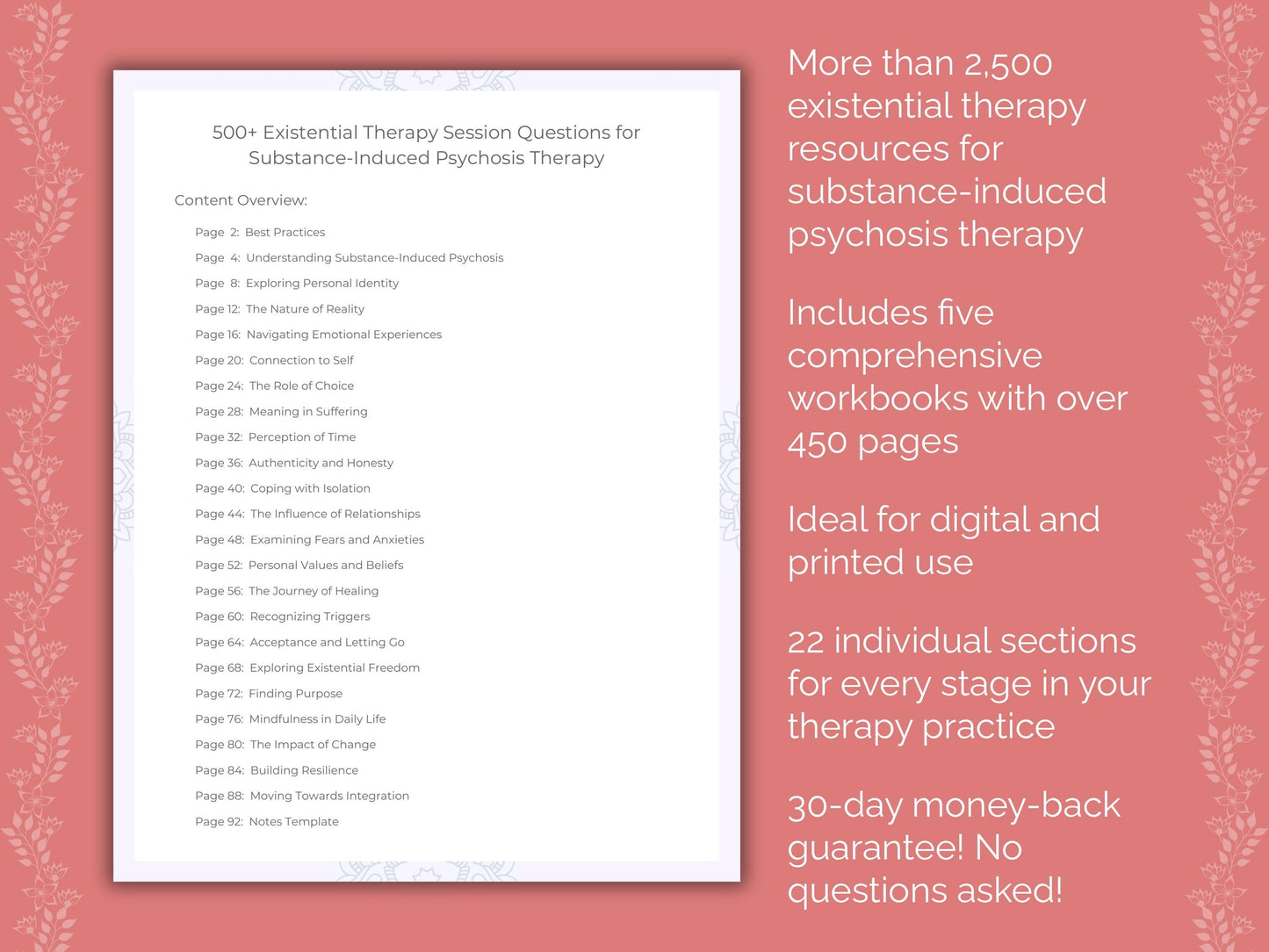 Substance-Induced Psychosis Existential Therapy Therapist Worksheets