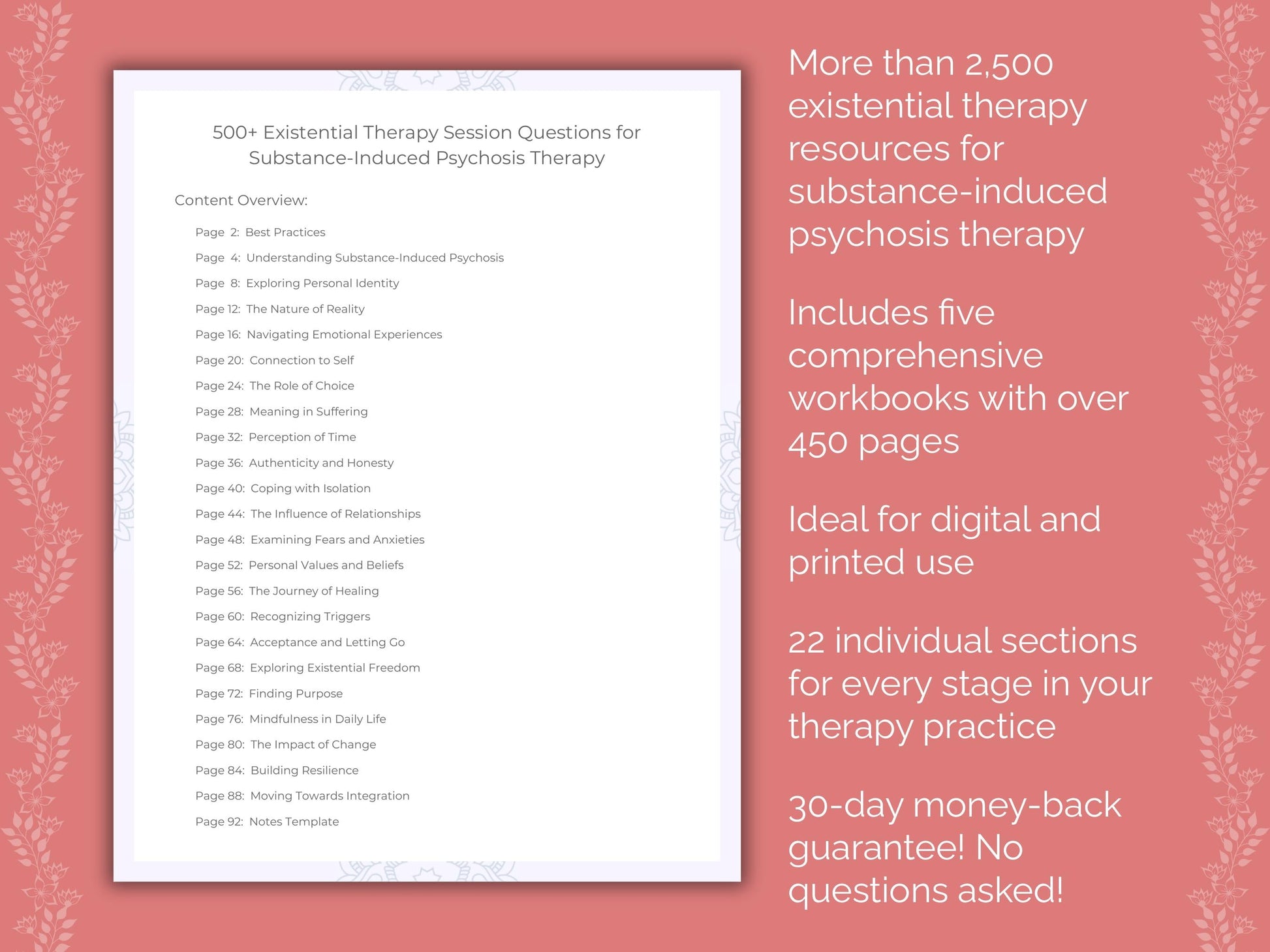 Substance-Induced Psychosis Existential Therapy Therapist Worksheets