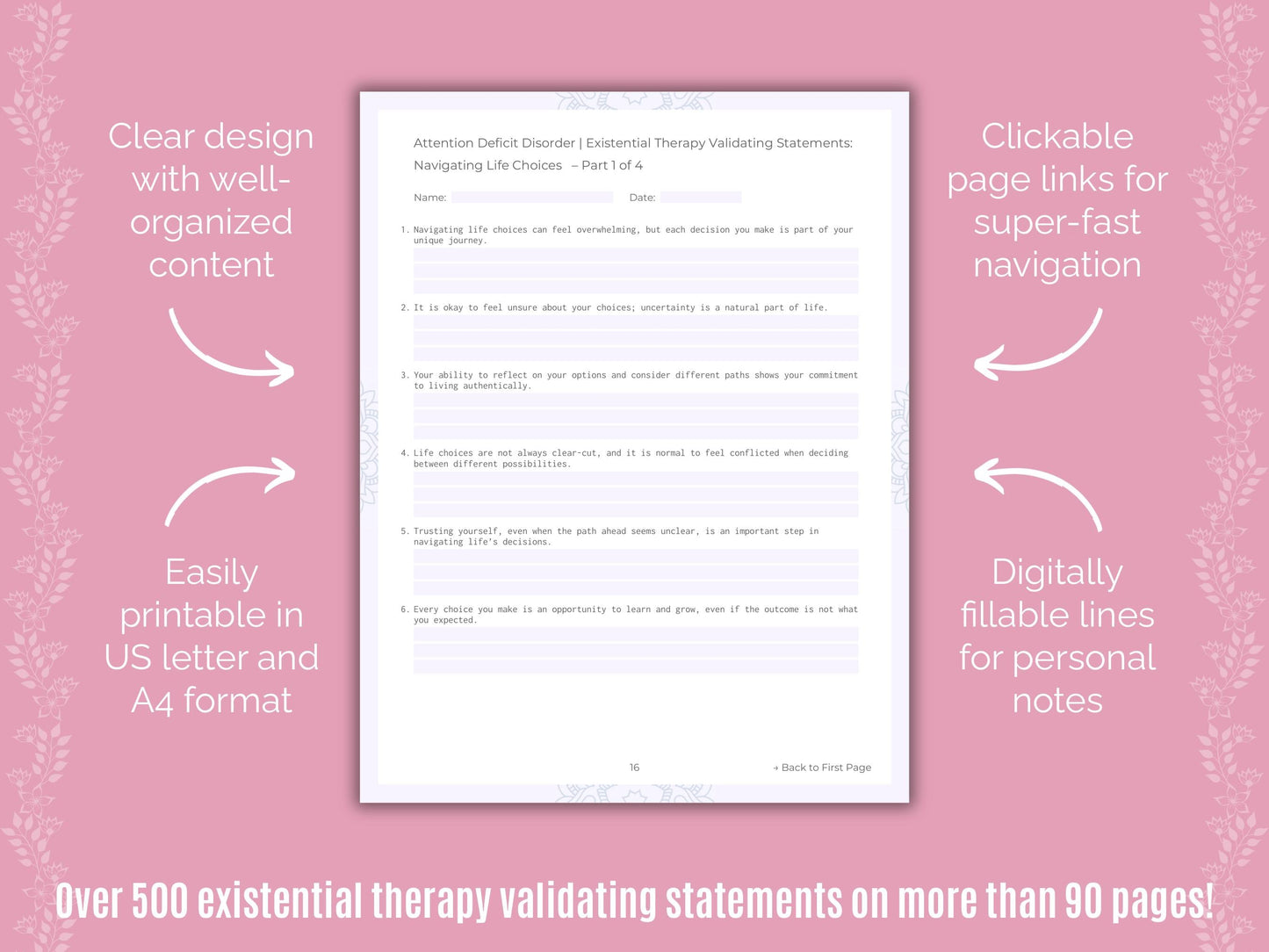 Attention Deficit Disorder (ADD) Existential Therapy Counseling Templates